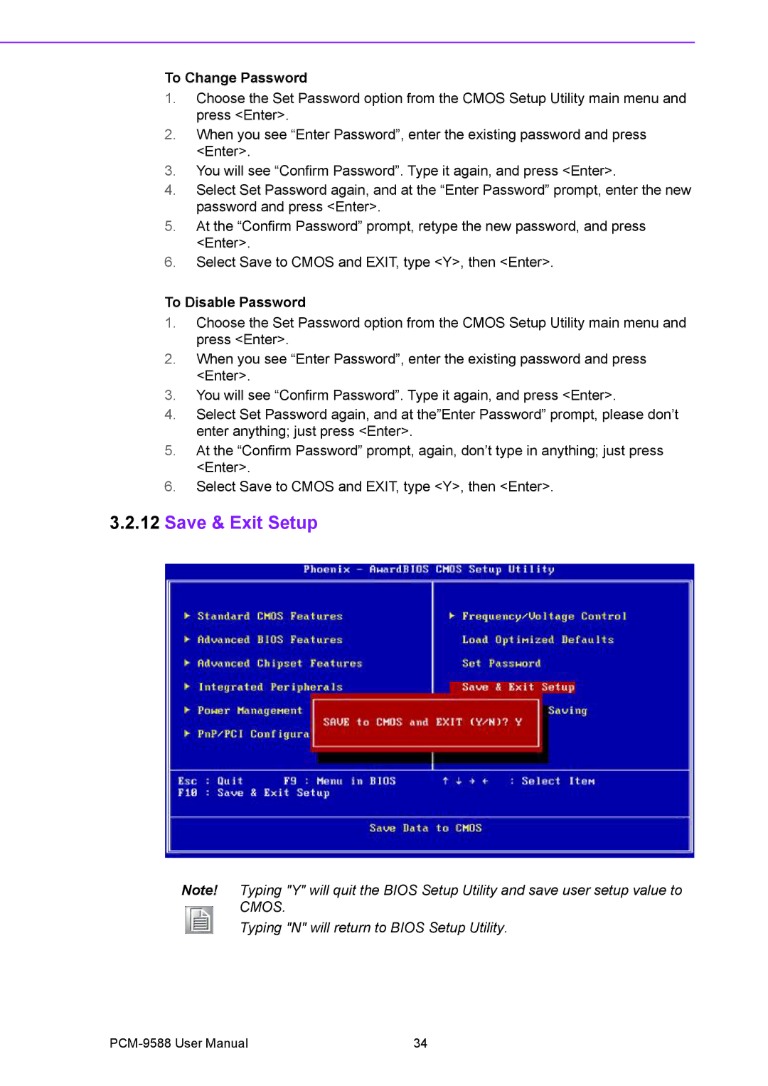 Advantech PCM-9588 user manual Save & Exit Setup, To Change Password, To Disable Password 