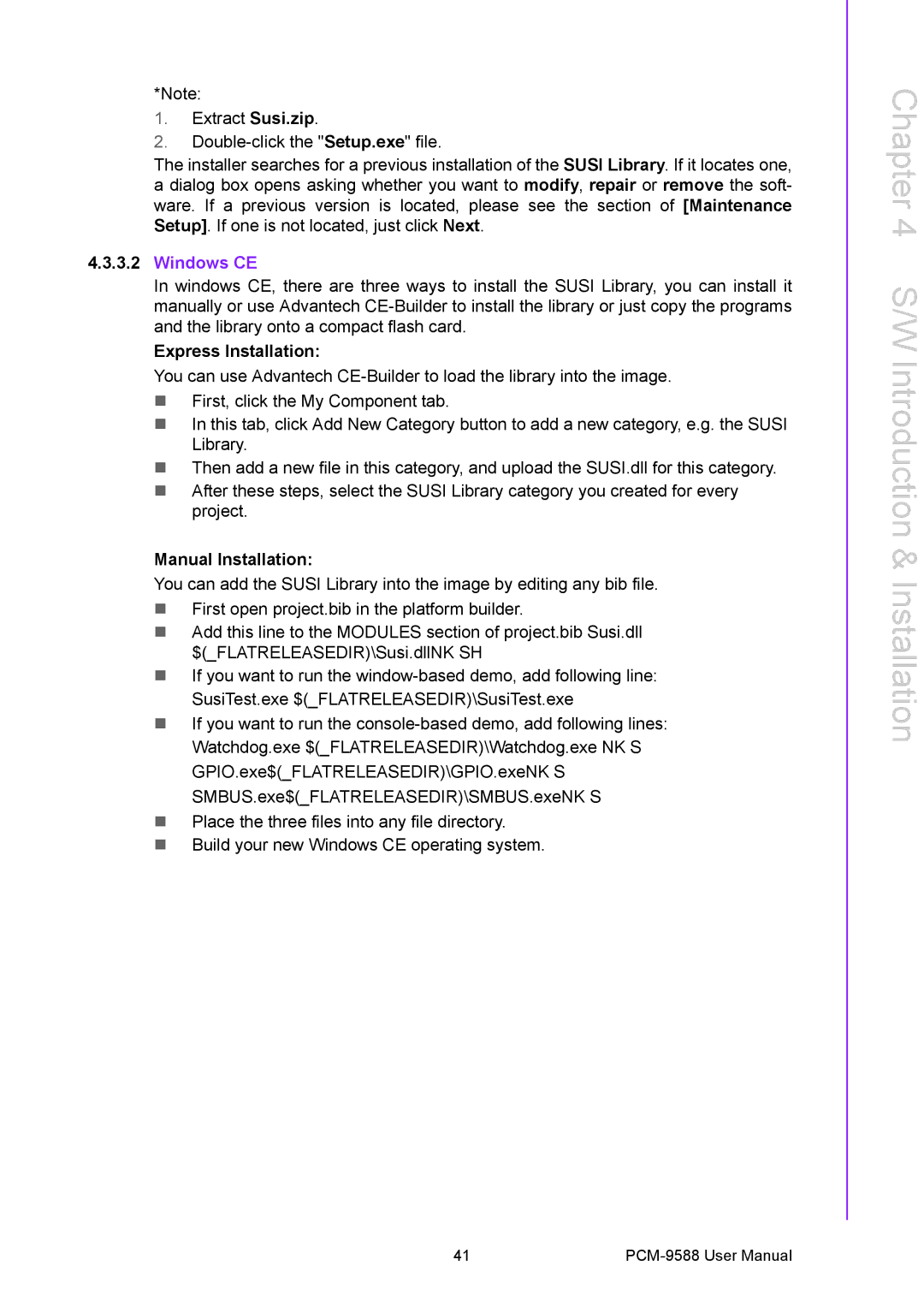 Advantech PCM-9588 user manual Windows CE, Express Installation, Manual Installation 