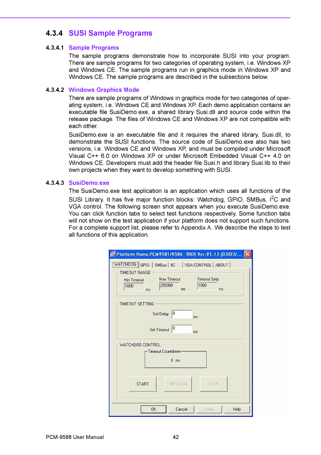 Advantech PCM-9588 user manual Susi Sample Programs, Windows Graphics Mode, SusiDemo.exe 