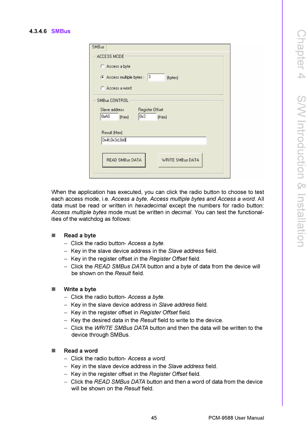 Advantech PCM-9588 user manual SMBus, Read a word 