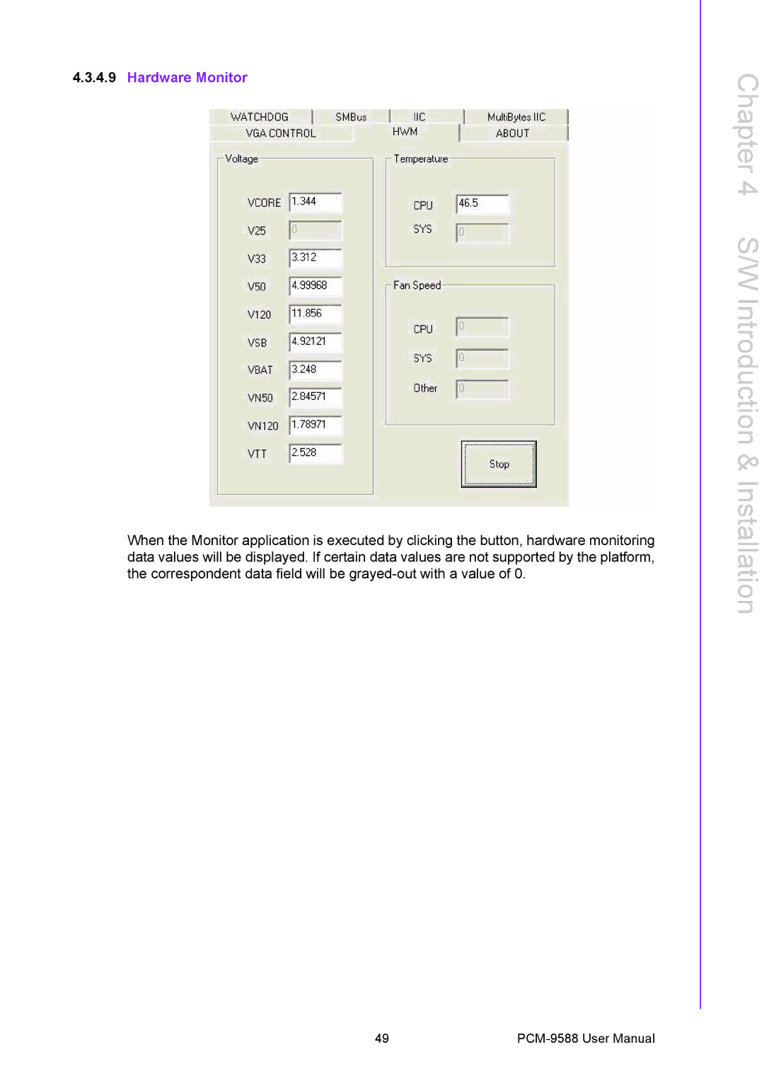 Advantech PCM-9588 user manual Hardware Monitor 