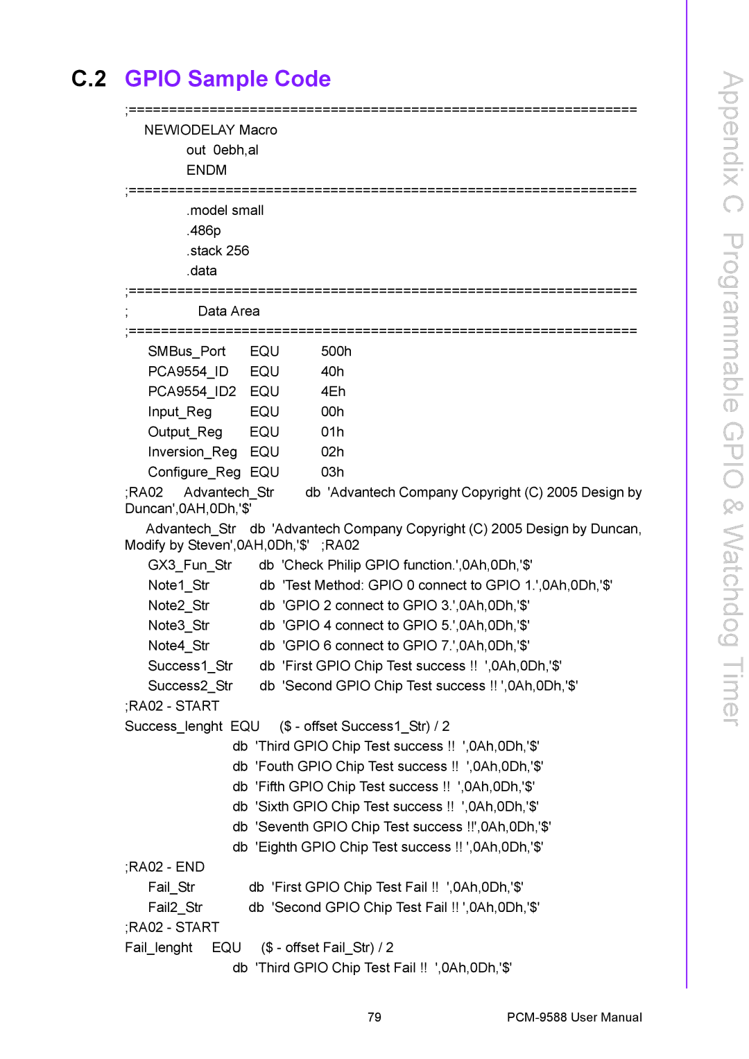 Advantech PCM-9588 user manual Gpio Sample Code, RA02 Start 