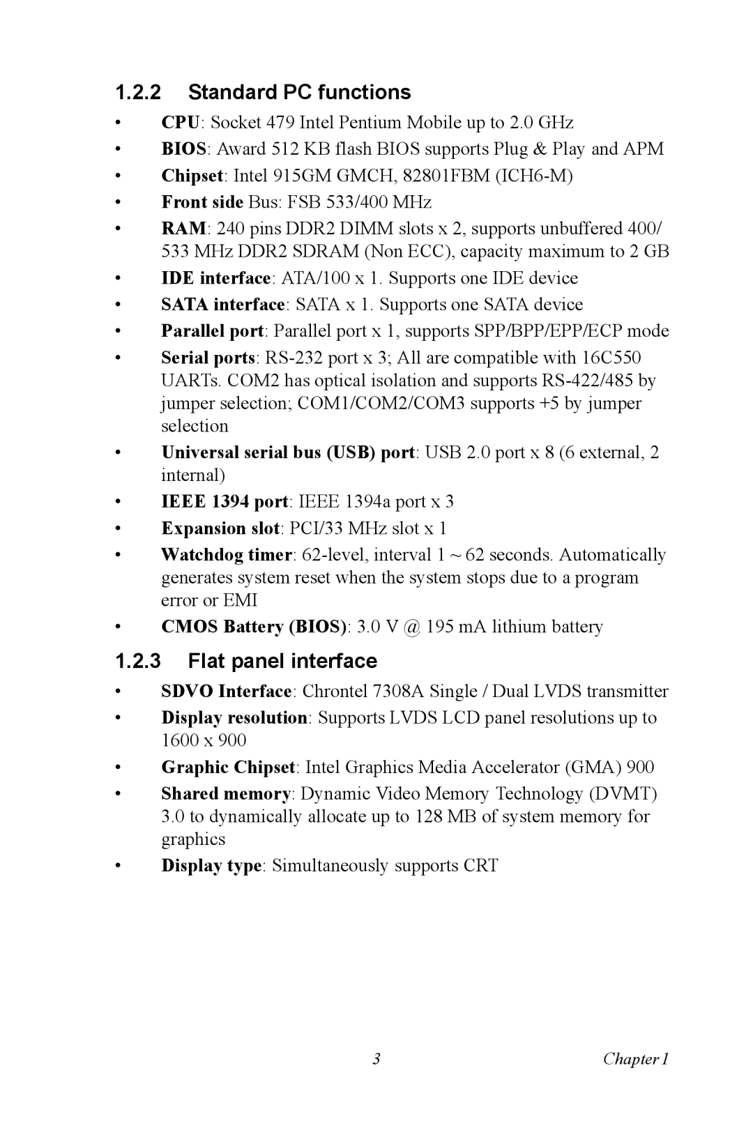 Advantech POC-195 user manual Standard PC functions, Flat panel interface 