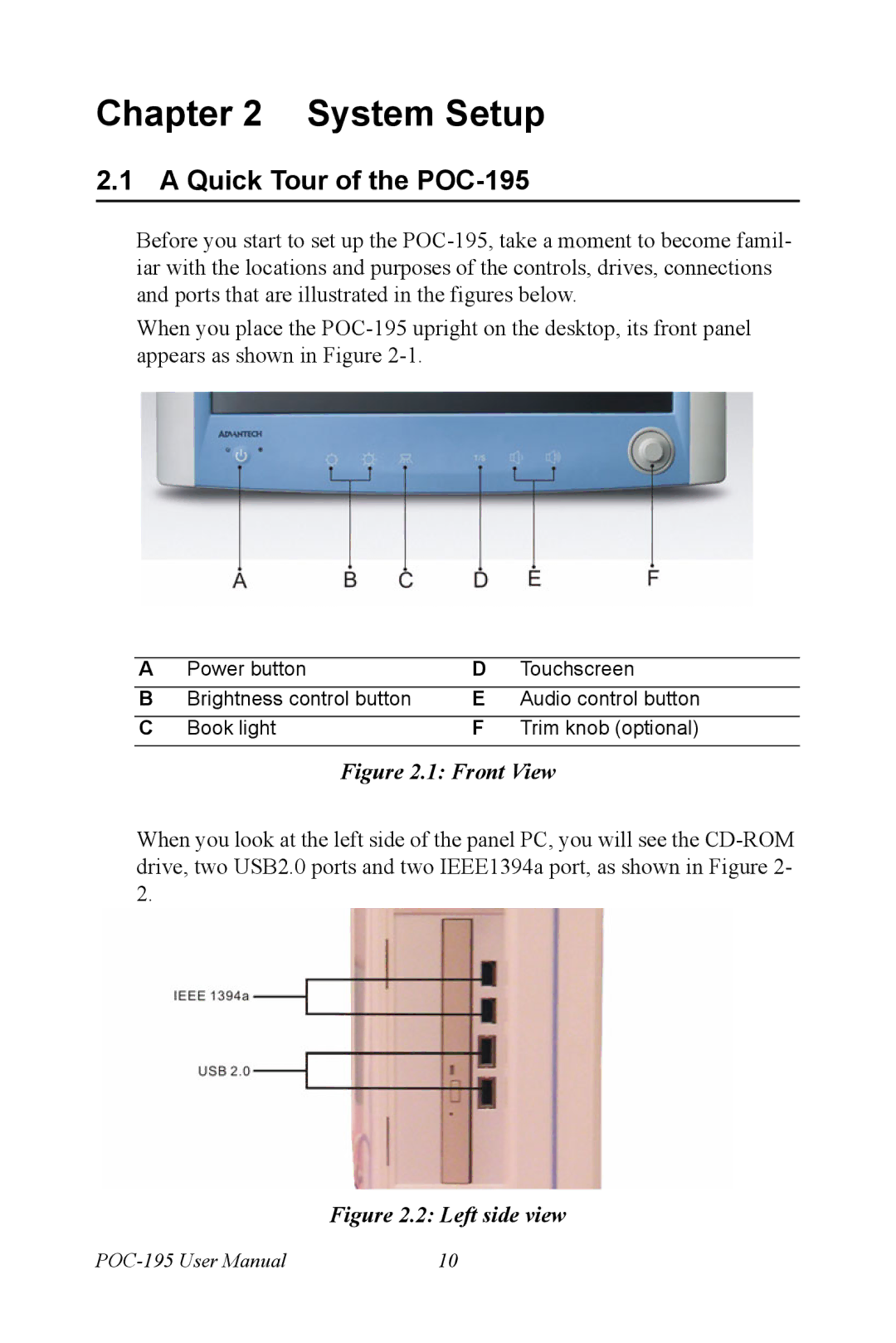 Advantech user manual Quick Tour of the POC-195, Front View 