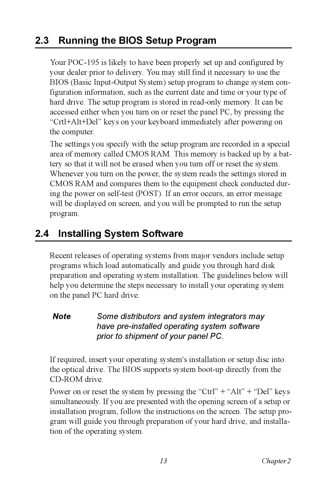 Advantech POC-195 user manual Running the Bios Setup Program, Installing System Software 