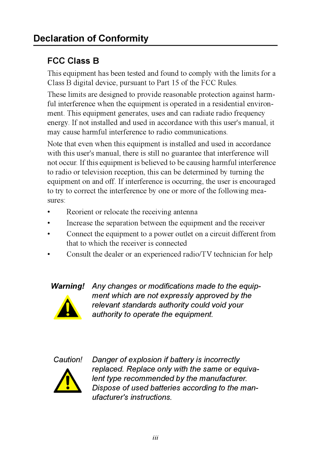 Advantech POC-195 user manual Declaration of Conformity, FCC Class B 