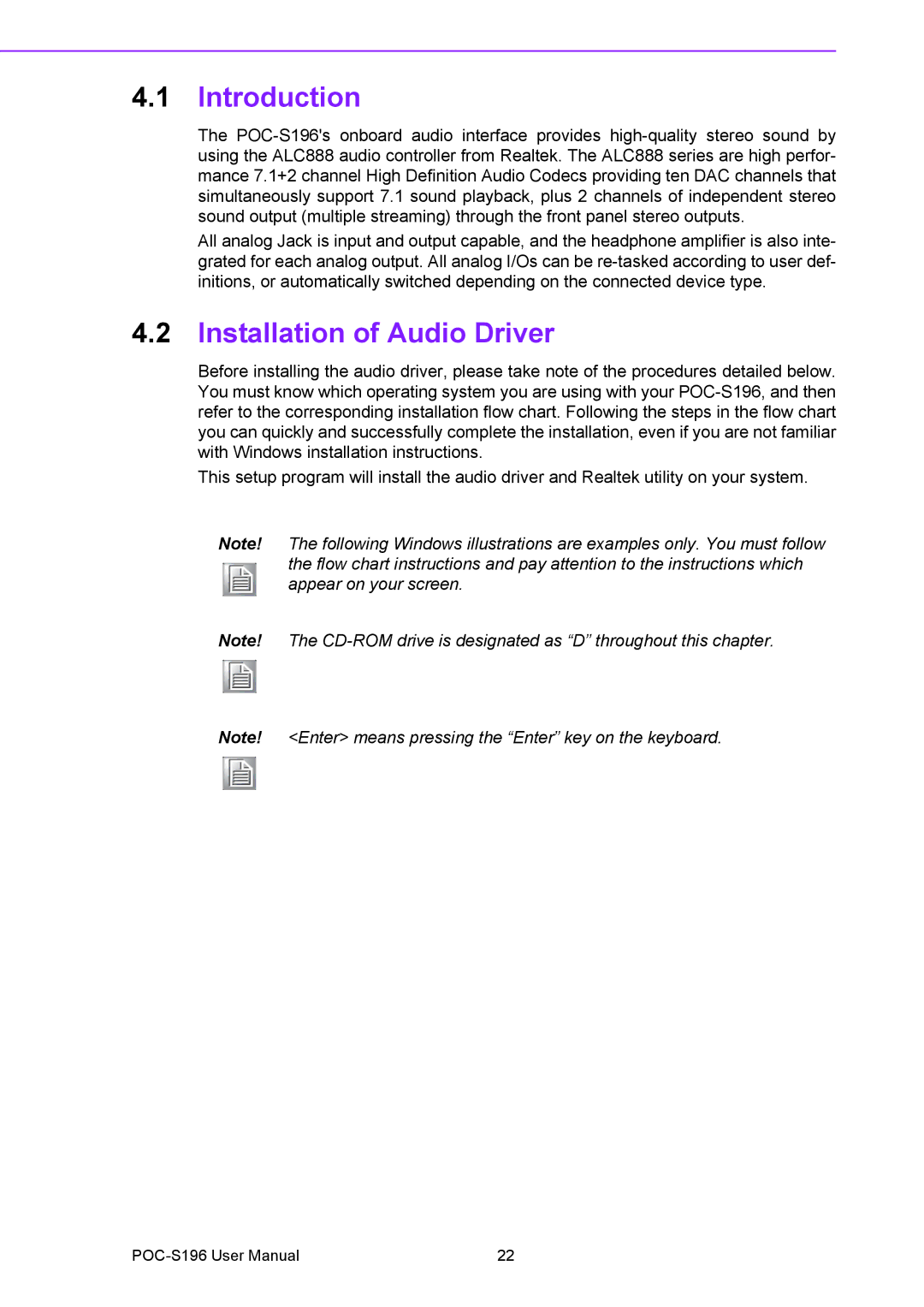 Advantech POC-S196 manual Introduction, Installation of Audio Driver 