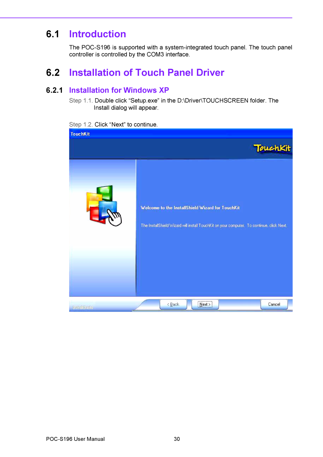 Advantech POC-S196 manual Introduction, Installation of Touch Panel Driver 