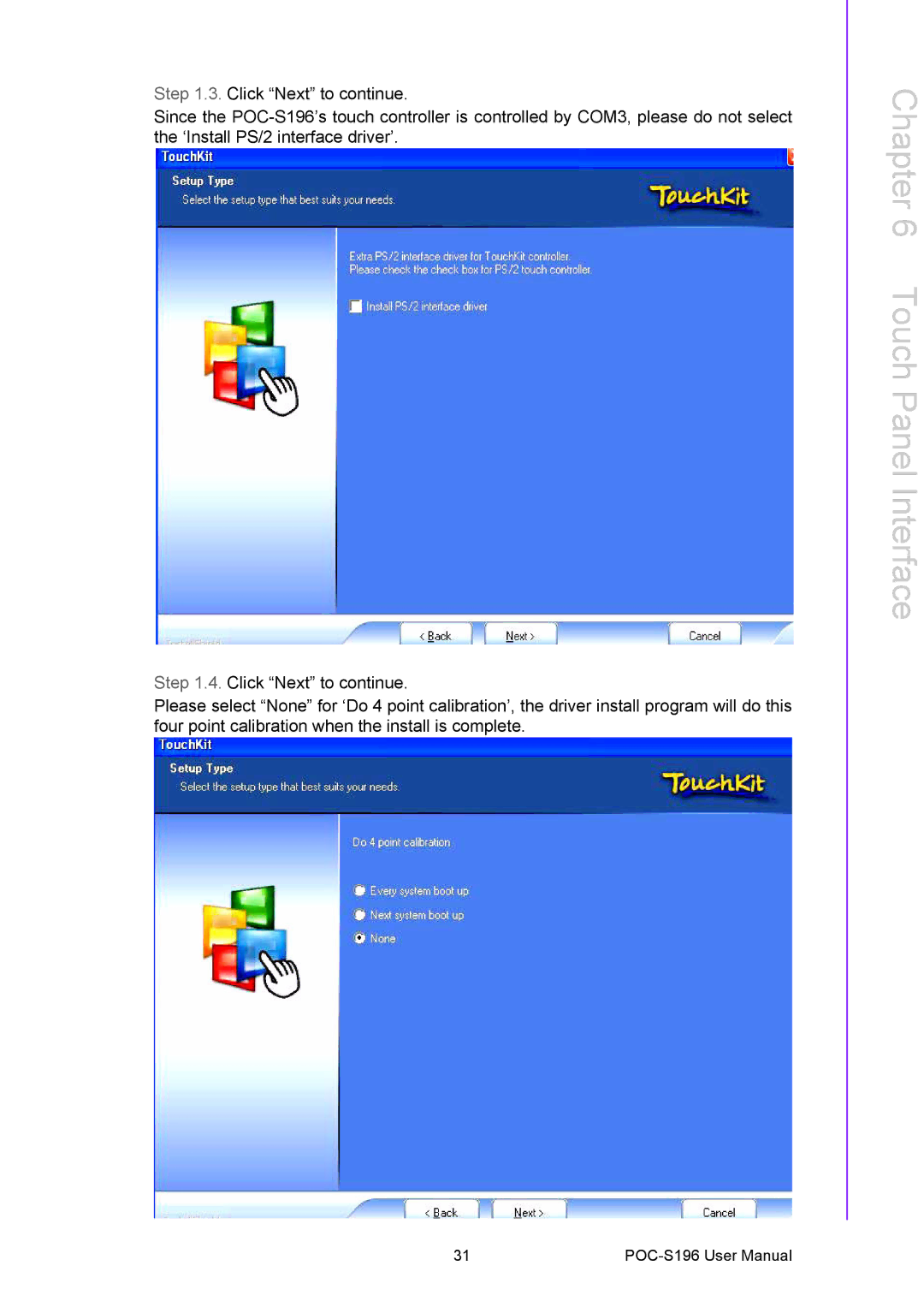 Advantech POC-S196 manual Touch Panel Interface 
