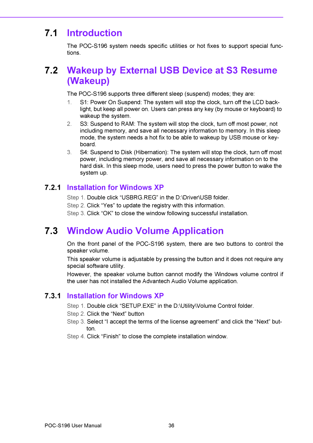 Advantech POC-S196 manual Wakeup by External USB Device at S3 Resume Wakeup, Window Audio Volume Application 