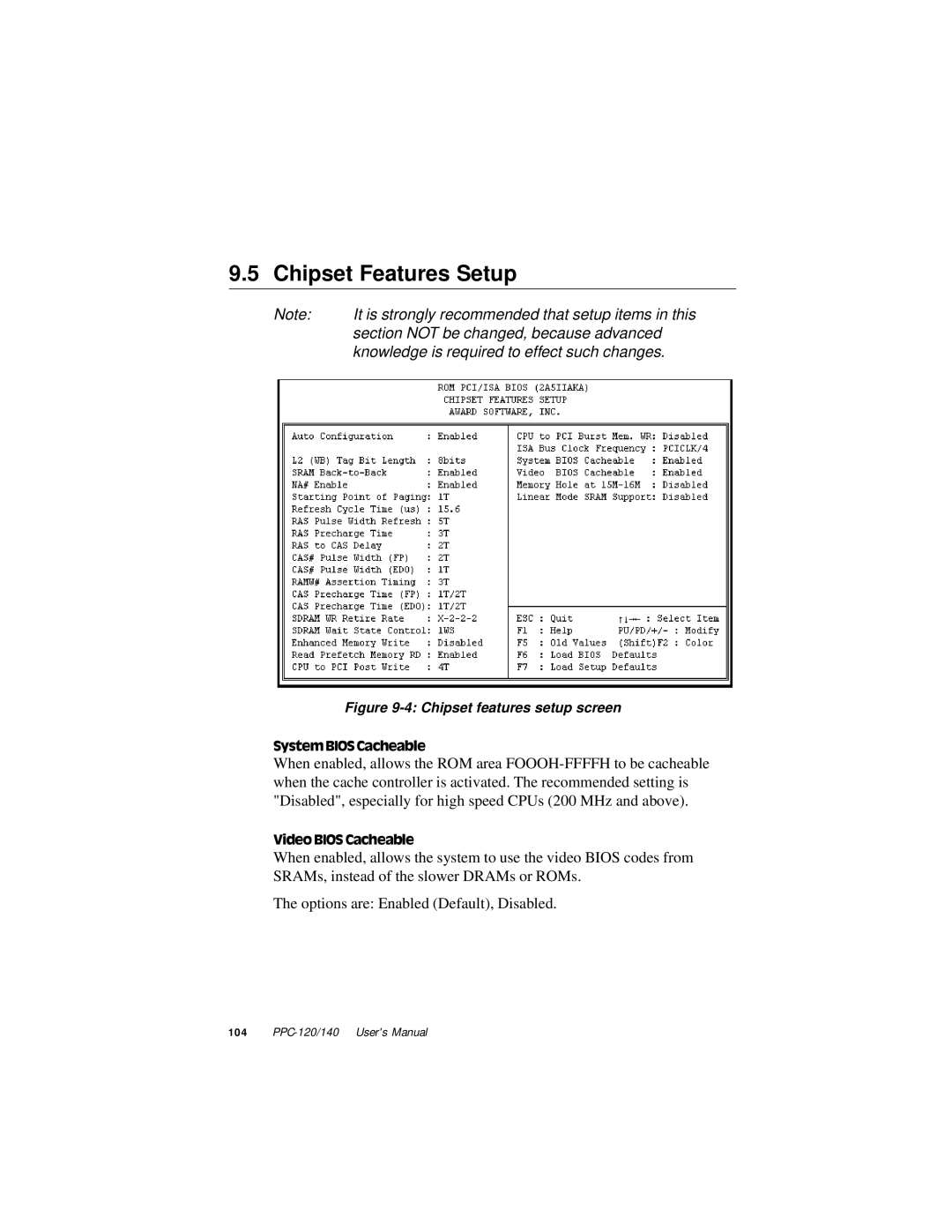 Advantech PPC-140, PPC-120 manual Chipset Features Setup, Knowledge is required to effect such changes 