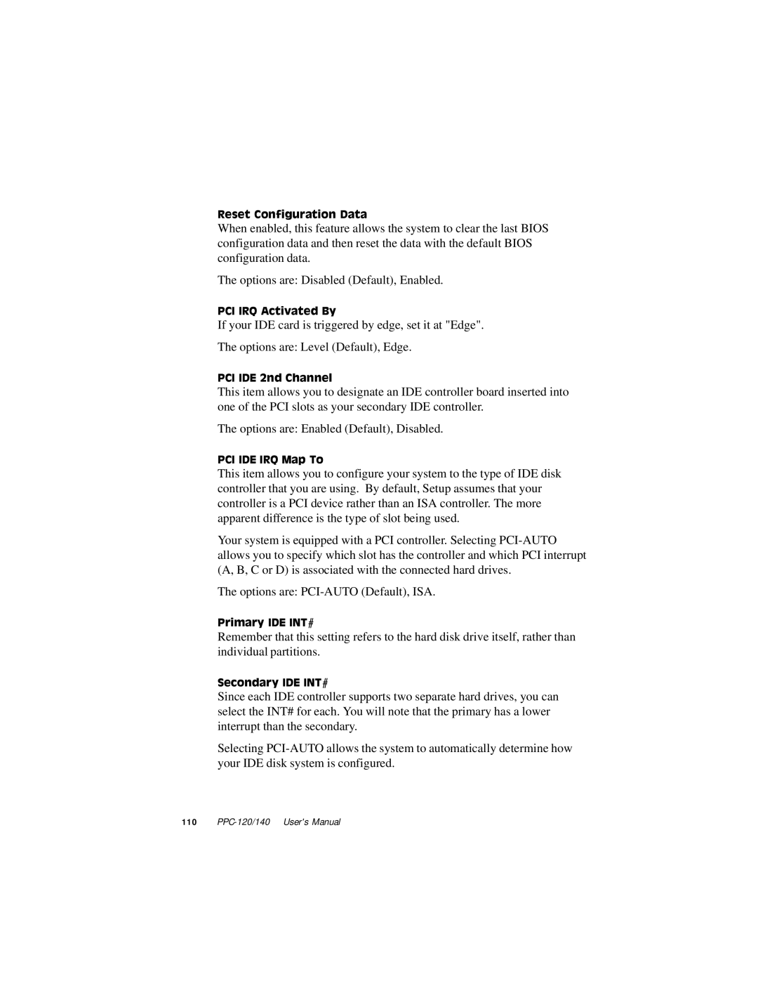 Advantech PPC-140, PPC-120 manual Reset Configuration Data 