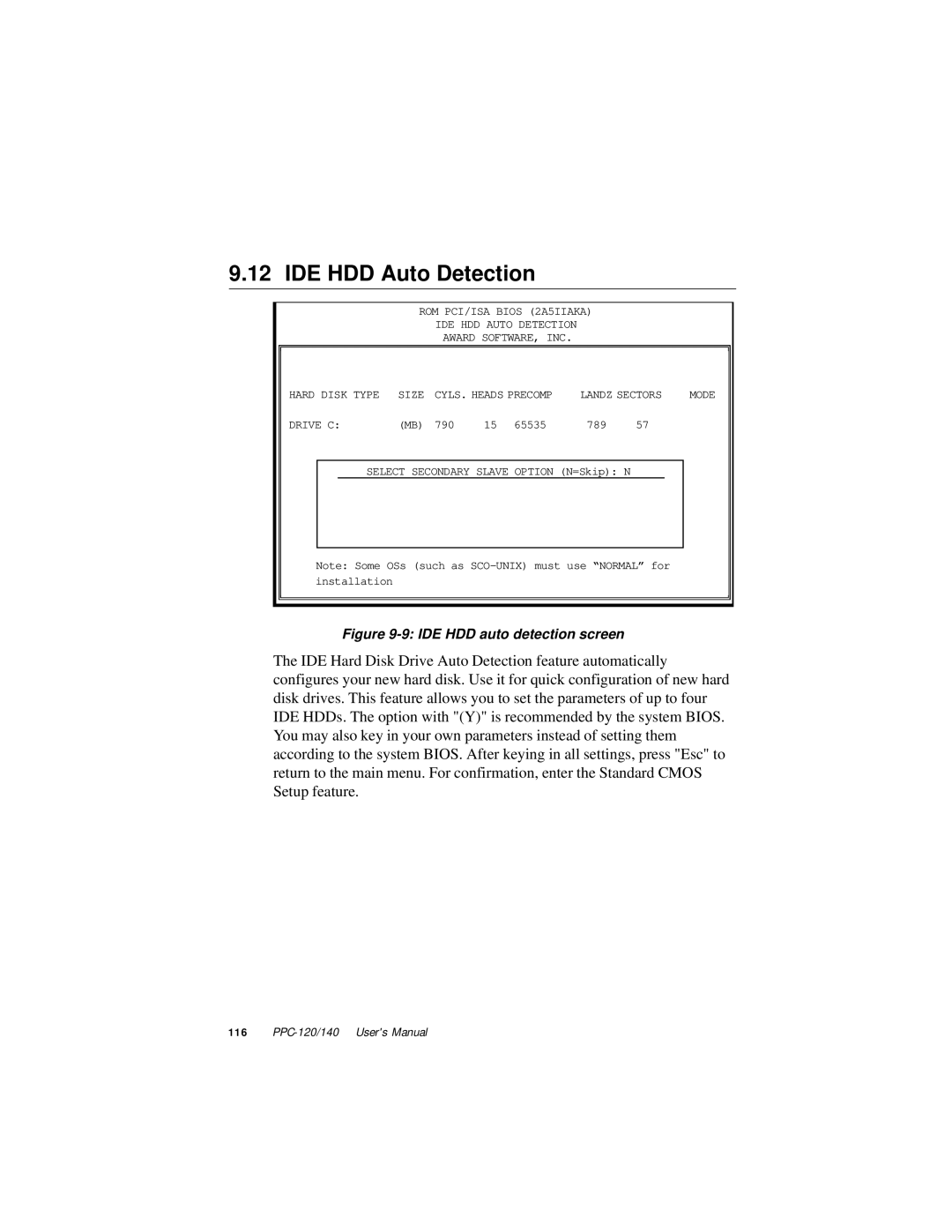 Advantech PPC-140, PPC-120 manual IDE HDD Auto Detection, IDE HDD auto detection screen 
