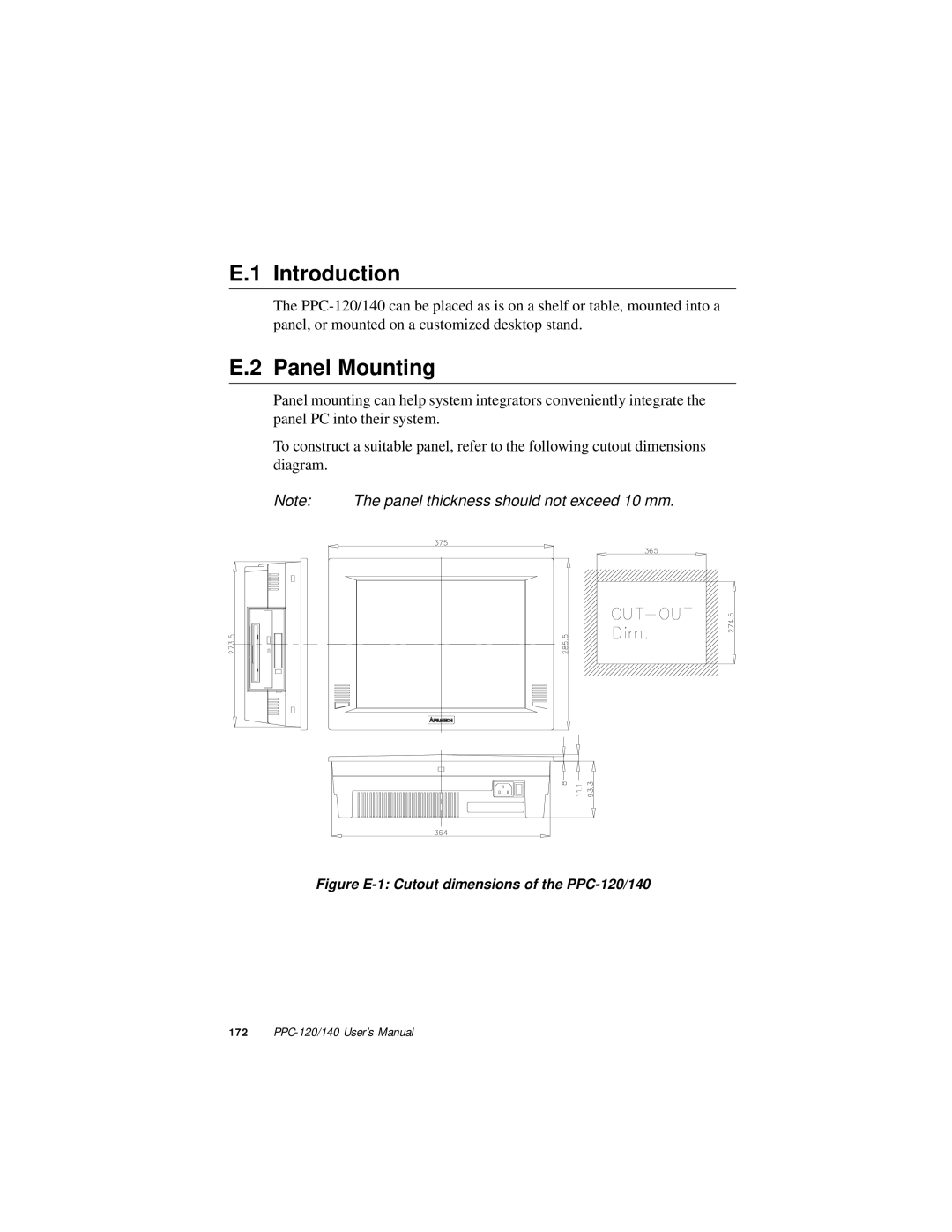 Advantech PPC-140, PPC-120 manual Panel Mounting, Panel thickness should not exceed 10 mm 