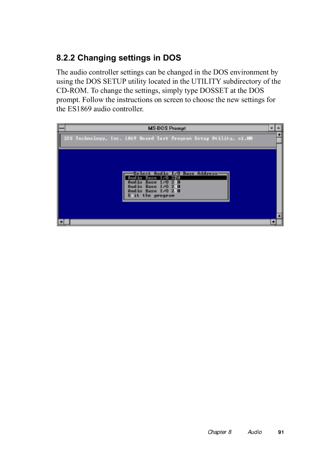 Advantech PPC-150 manual Changing settings in DOS 