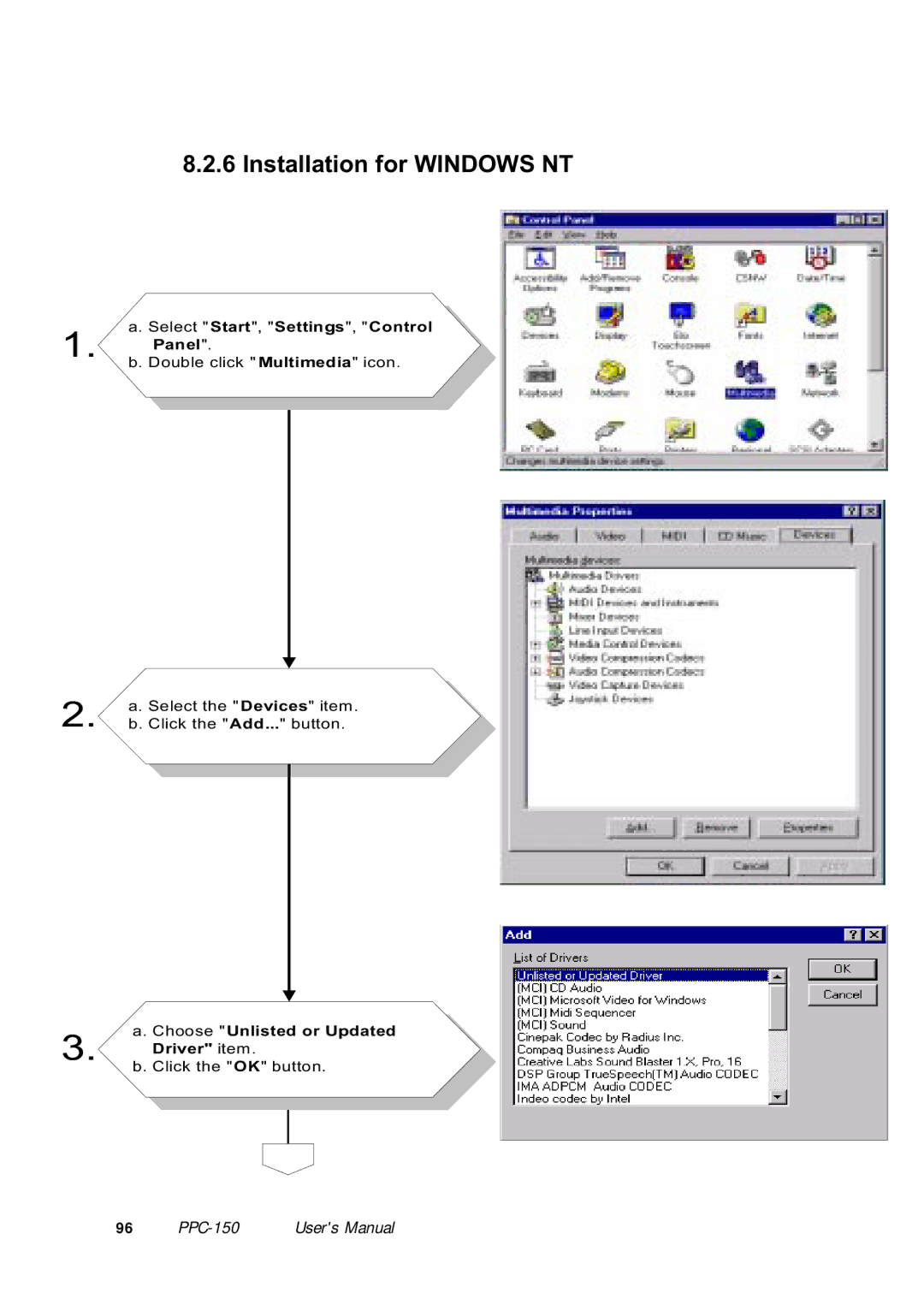 Advantech PPC-150 manual Installation for Windows NT 