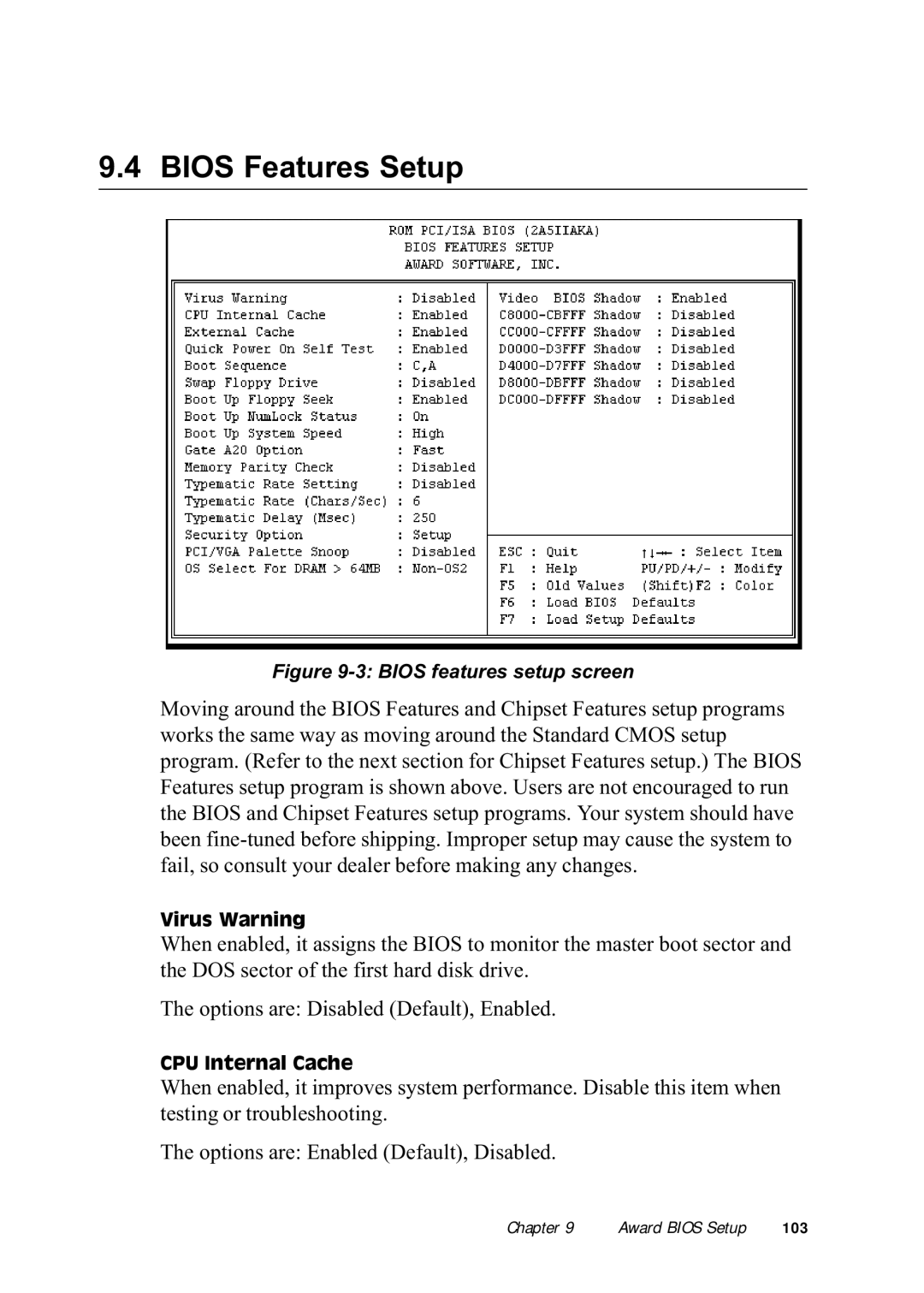 Advantech PPC-150 manual Bios Features Setup 