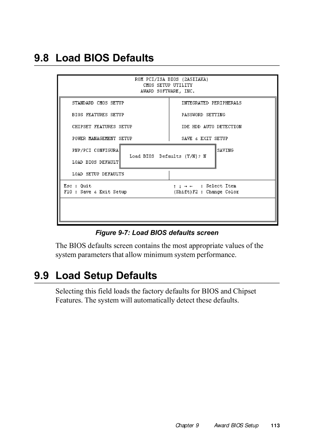 Advantech PPC-150 manual Load Bios Defaults, Load Setup Defaults 