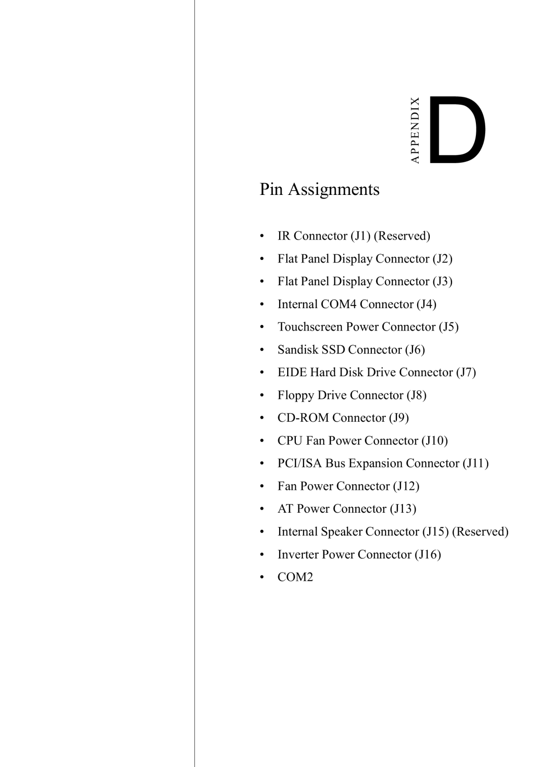 Advantech PPC-150 manual Pin Assignments 