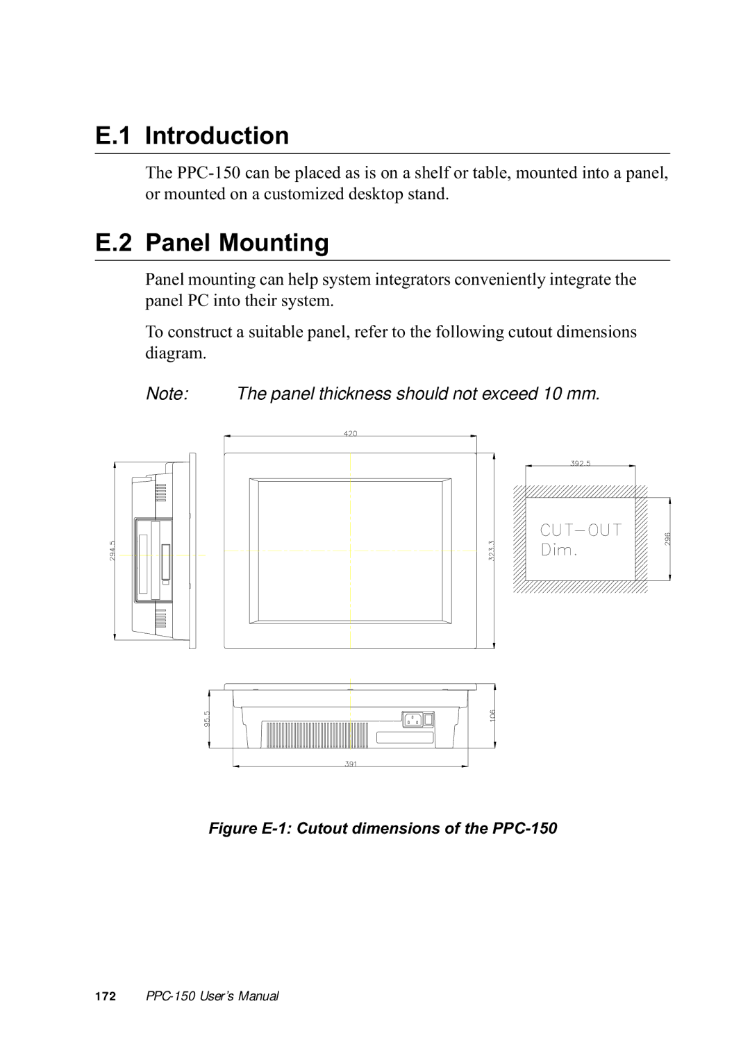 Advantech PPC-150 manual Panel Mounting, Panel thickness should not exceed 10 mm 