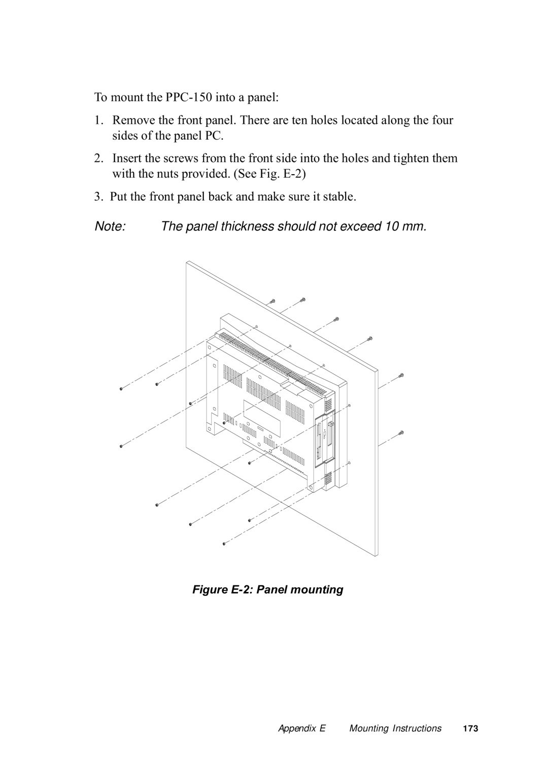 Advantech PPC-150 manual Figure E-2 Panel mounting 