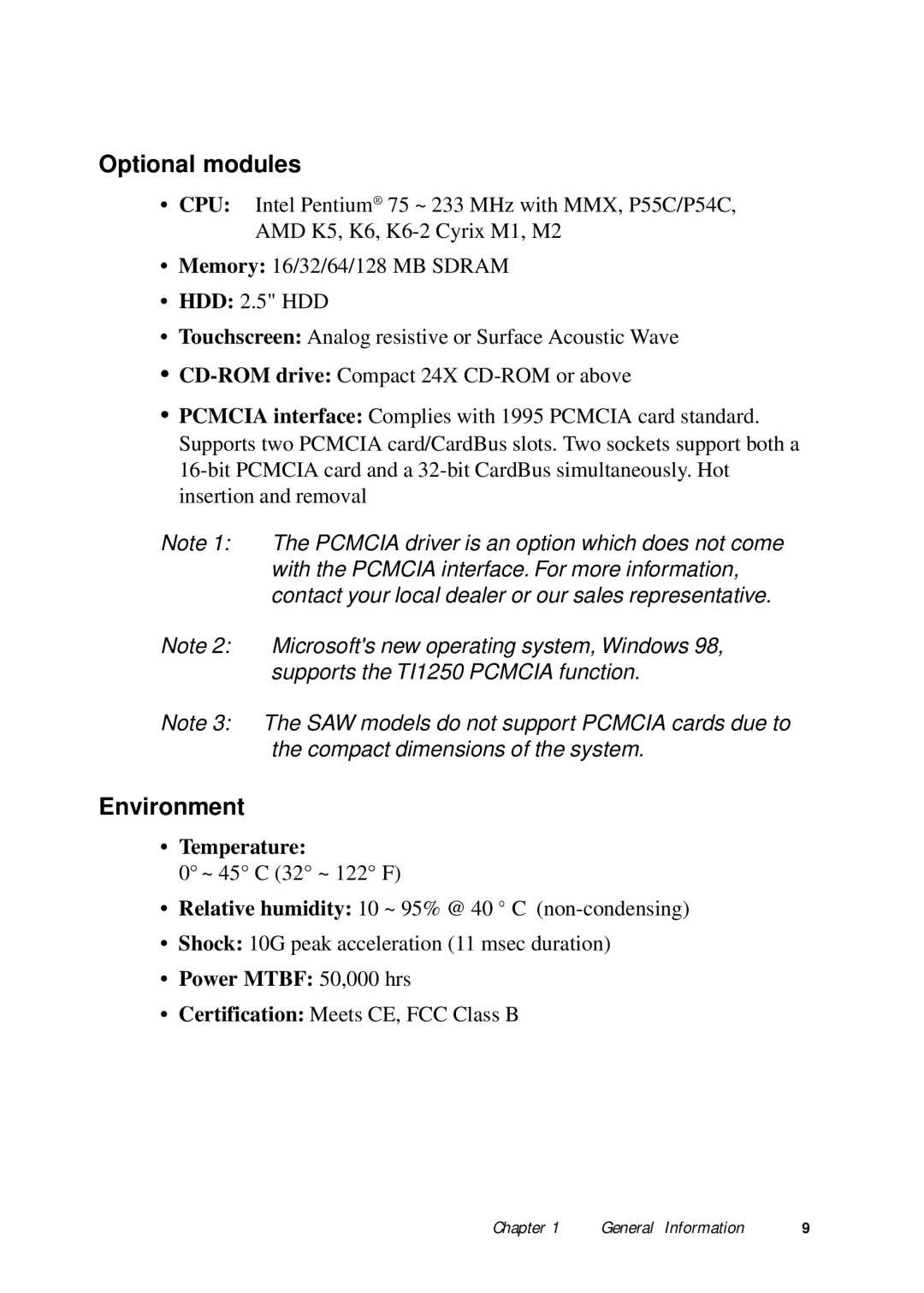 Advantech PPC-150 manual Optional modules 