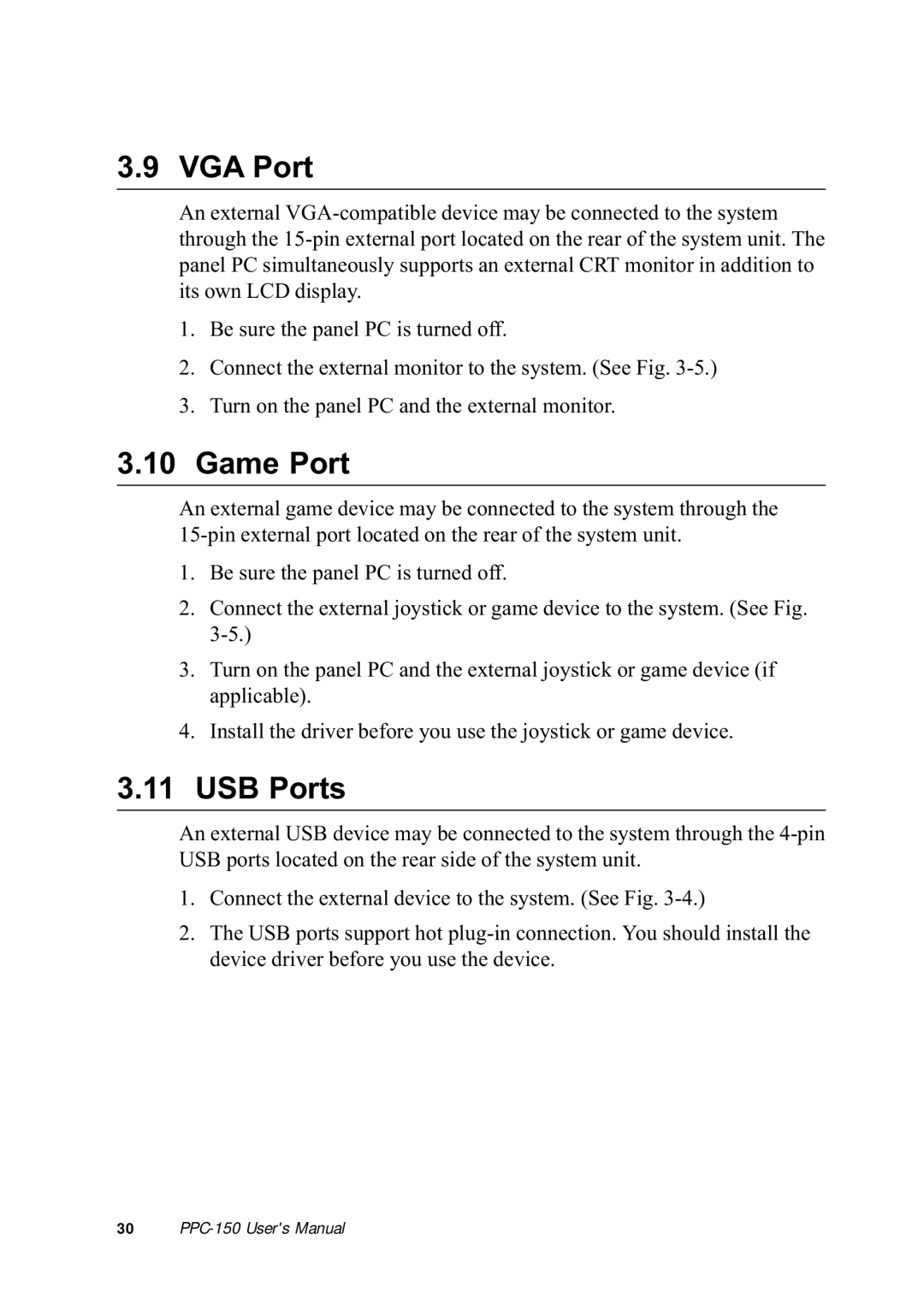 Advantech PPC-150 manual VGA Port, Game Port, USB Ports 