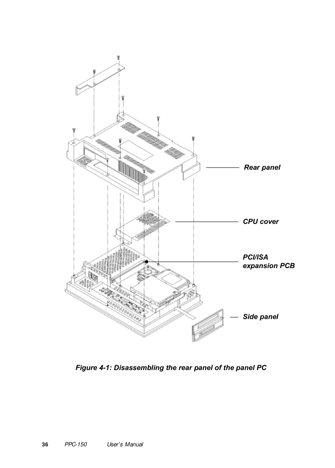 Advantech PPC-150 manual Disassembling the rear panel of the panel PC 