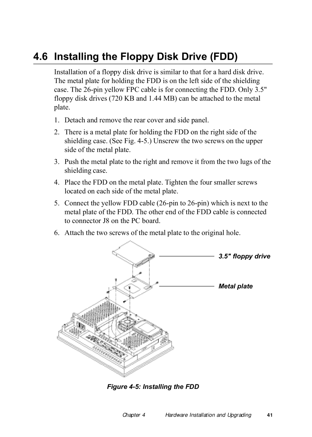 Advantech PPC-150 manual Installing the Floppy Disk Drive FDD, Installing the FDD 