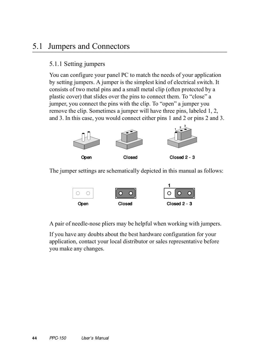 Advantech PPC-150 manual Jumpers and Connectors, Setting jumpers 