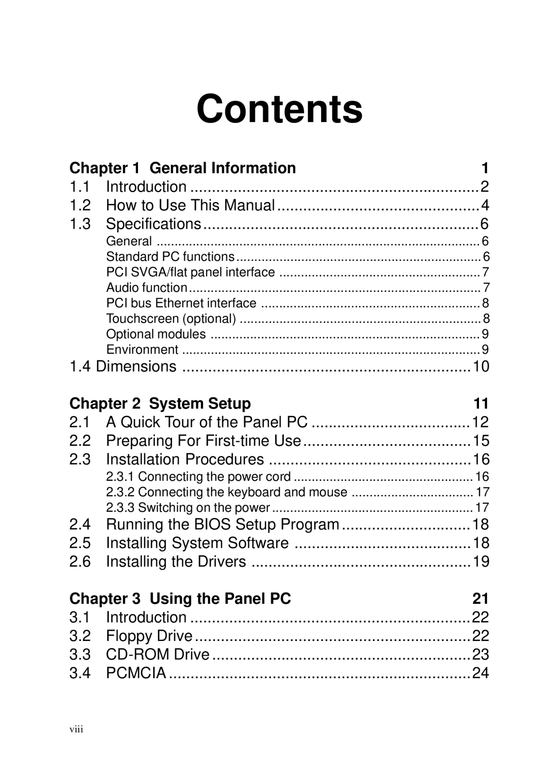 Advantech PPC-150 manual Contents 