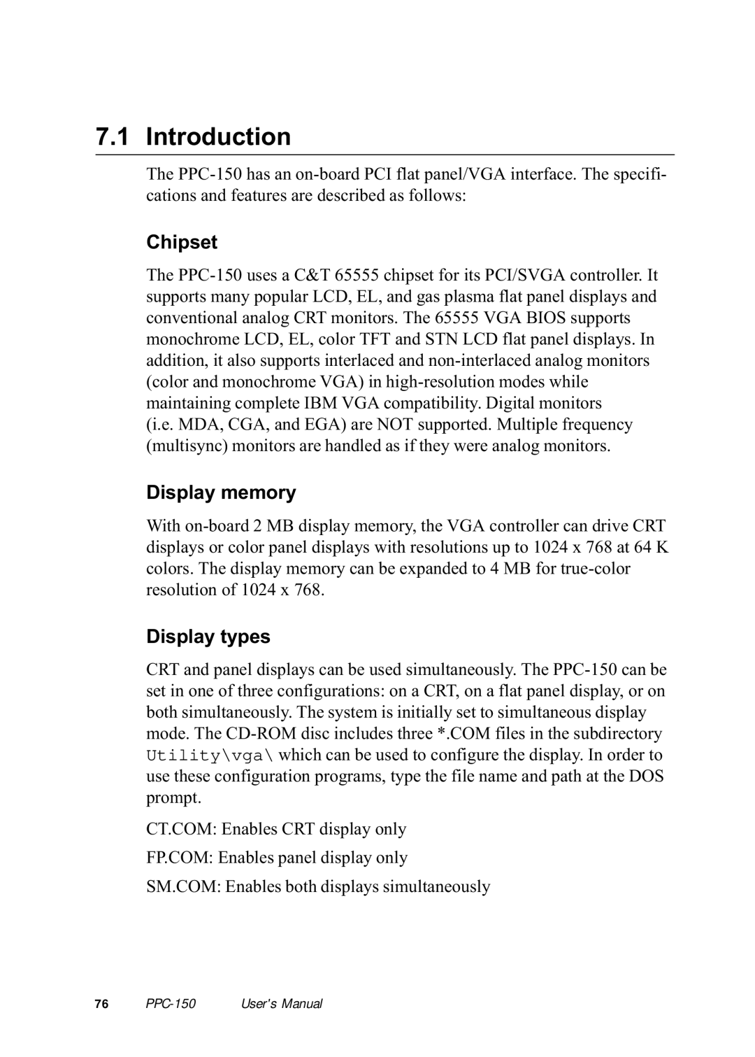 Advantech PPC-150 manual Chipset, Display memory, Display types 