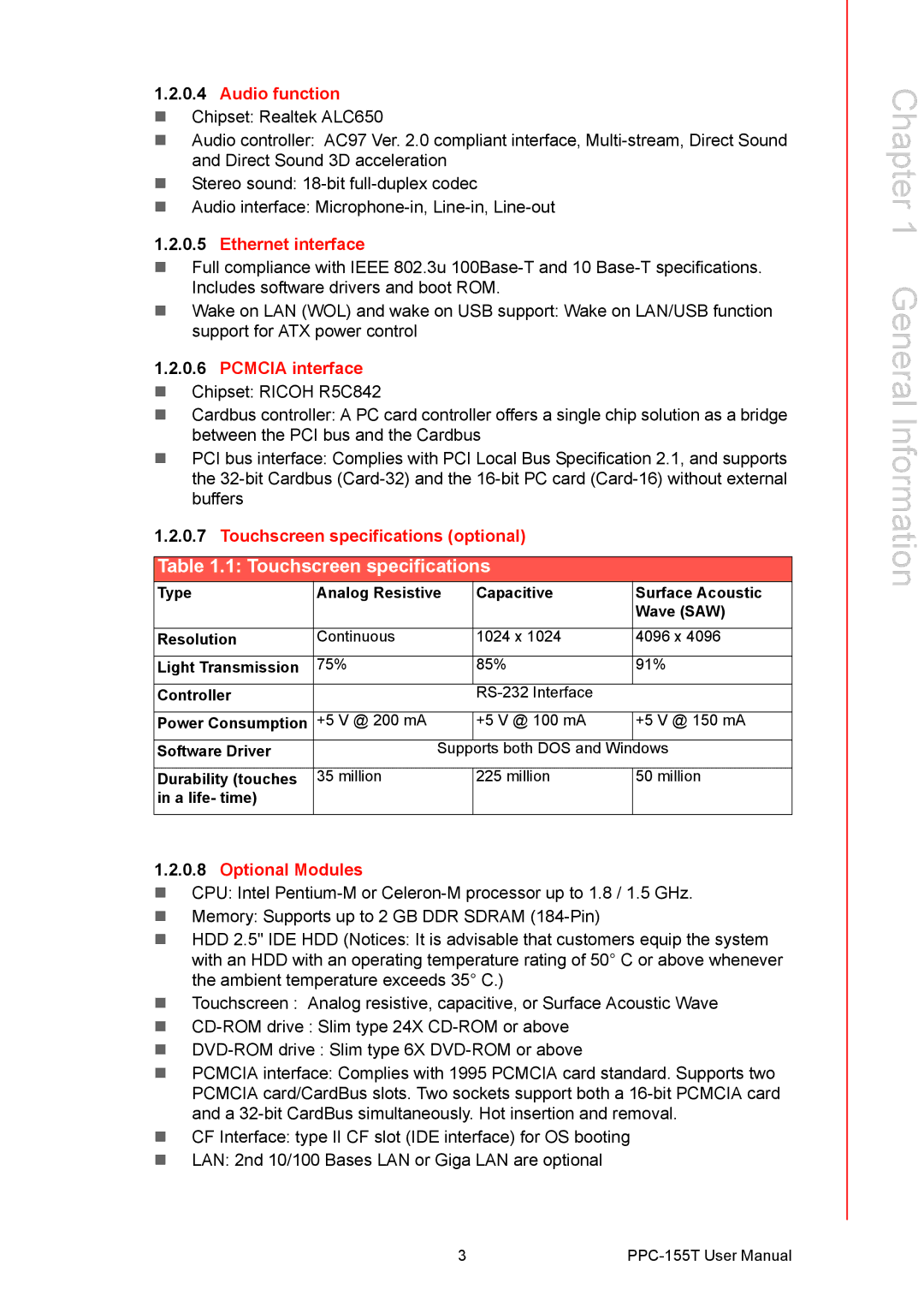 Advantech PPC-155T user manual General Information 