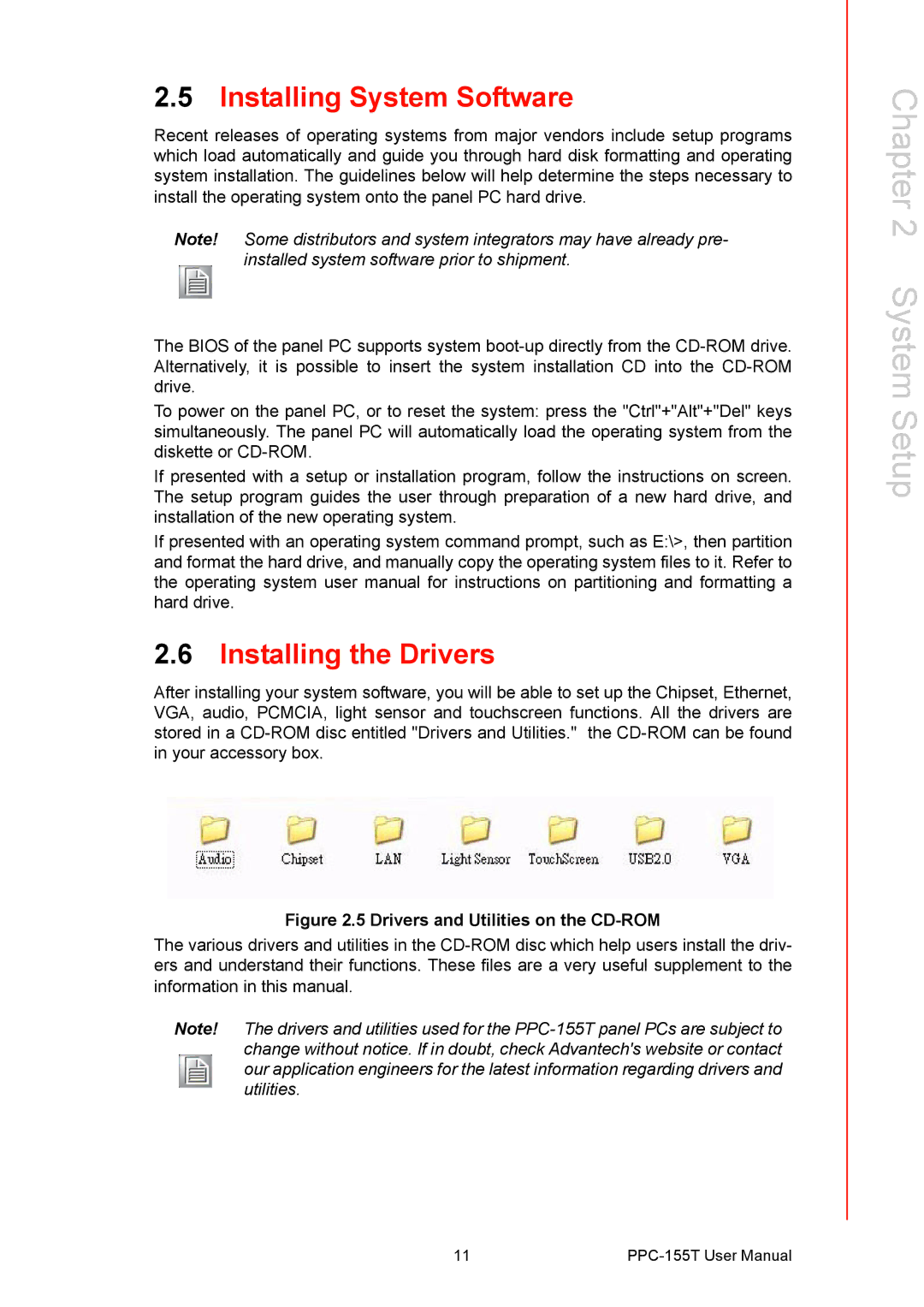 Advantech PPC-155T user manual Installing System Software, Installing the Drivers 