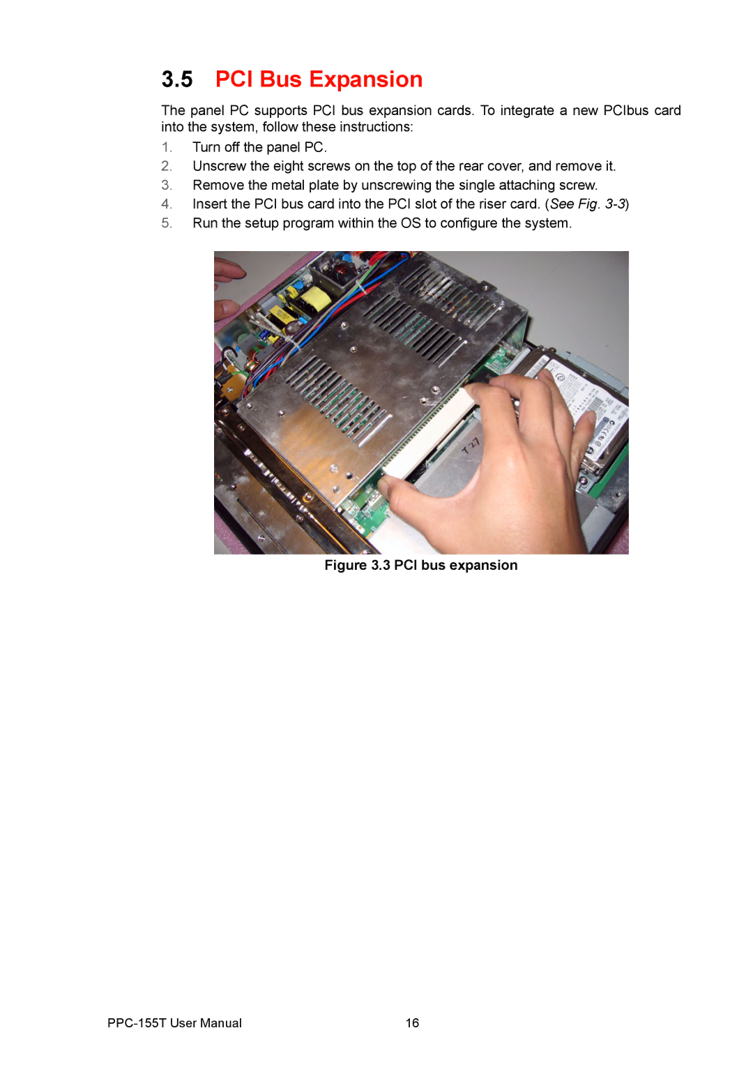 Advantech PPC-155T user manual PCI Bus Expansion, PCI bus expansion 