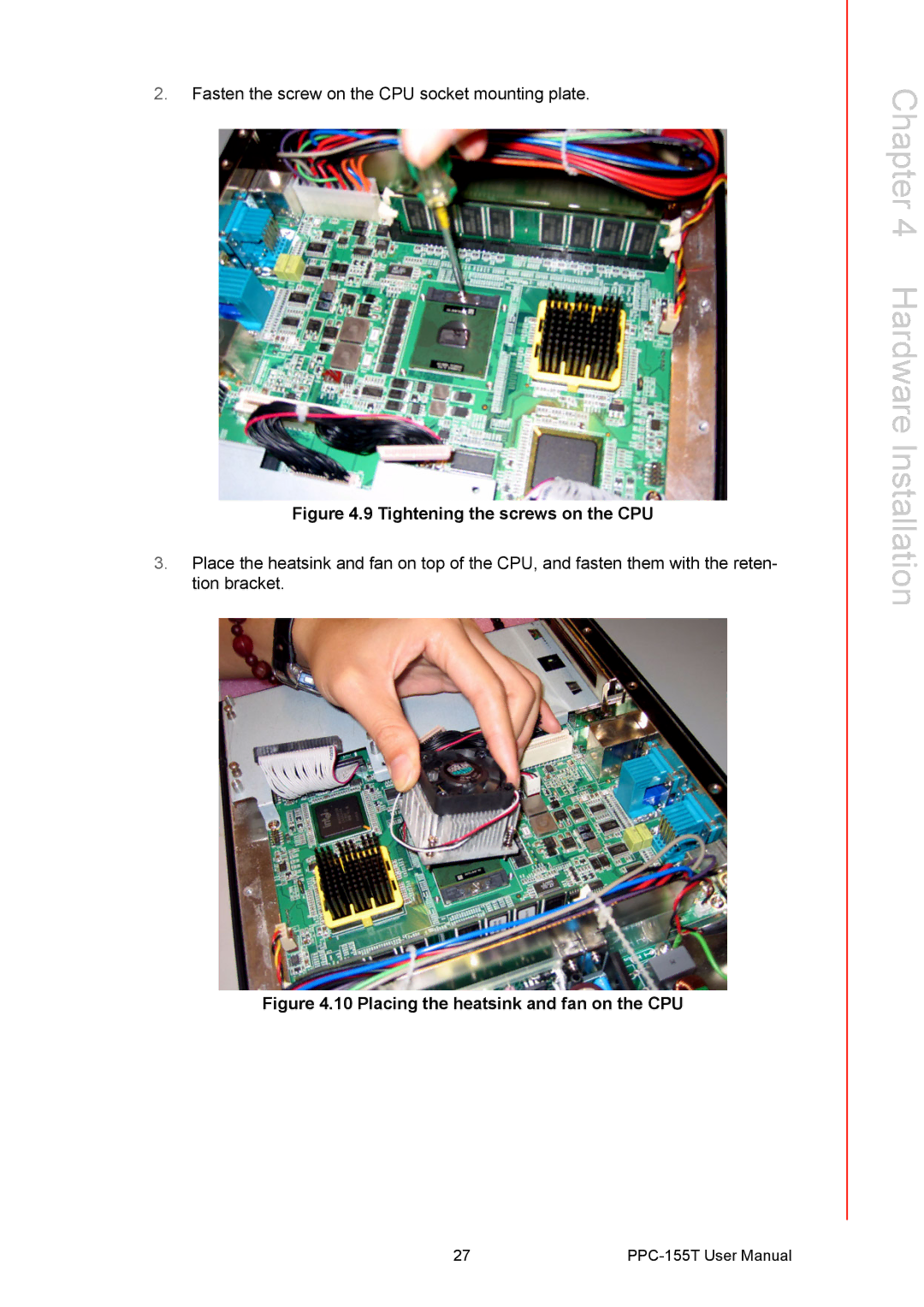 Advantech PPC-155T user manual Tightening the screws on the CPU 