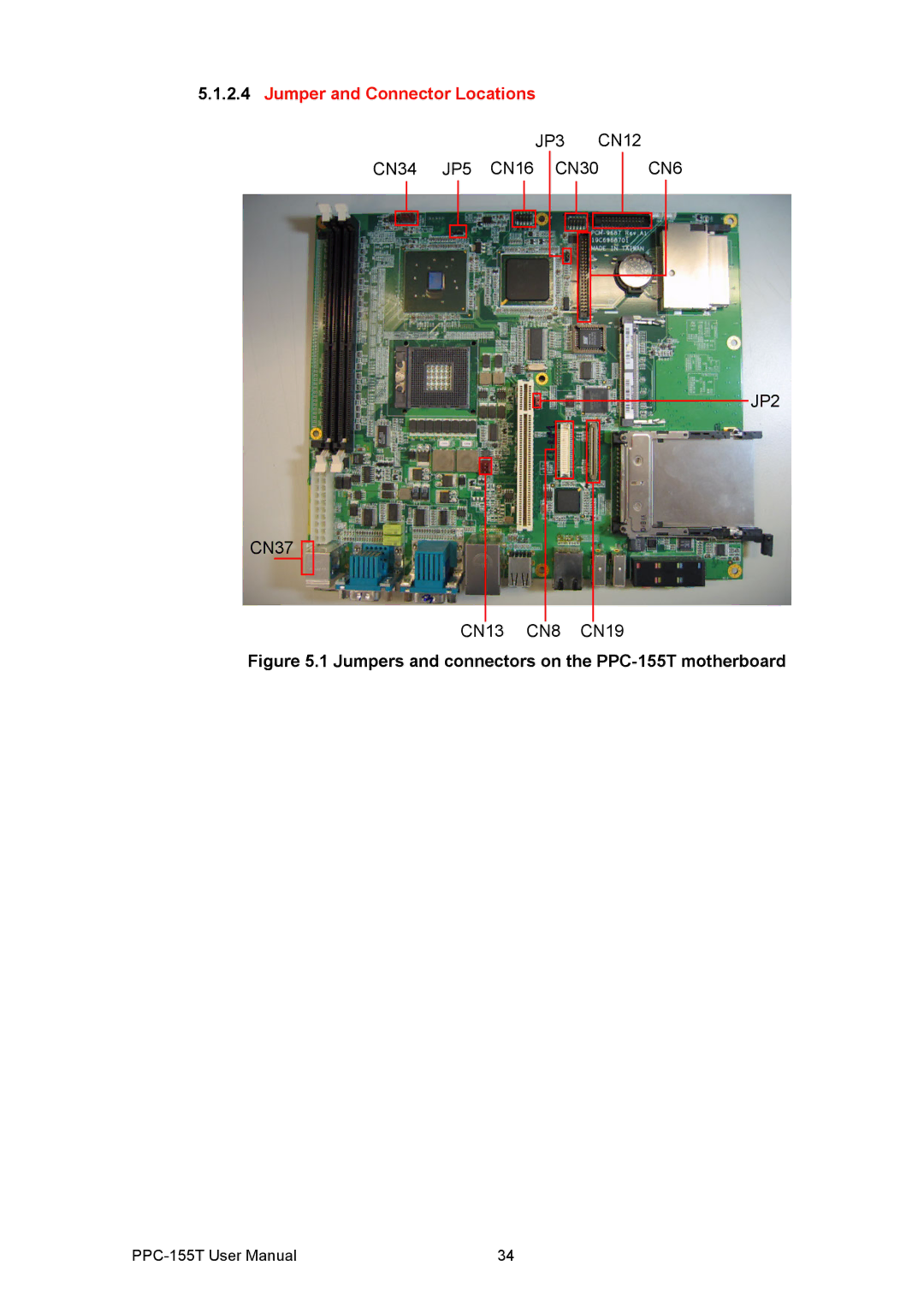 Advantech PPC-155T user manual Jumper and Connector Locations 