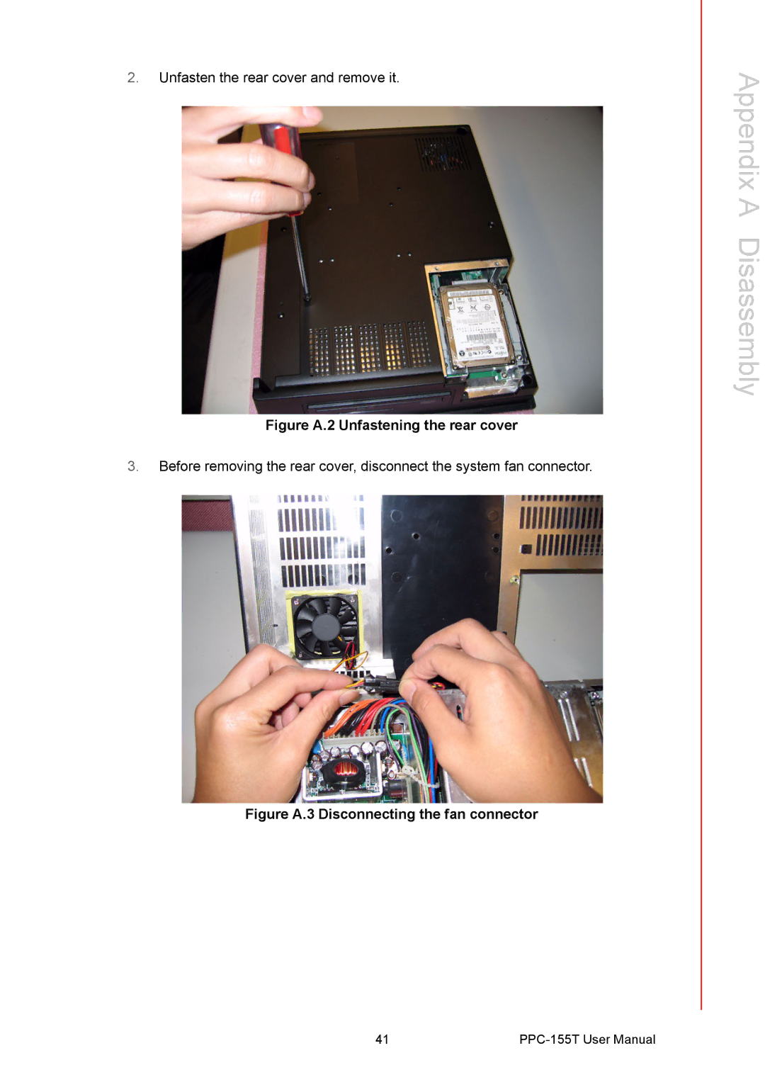 Advantech PPC-155T user manual Appendix a Disassembly 