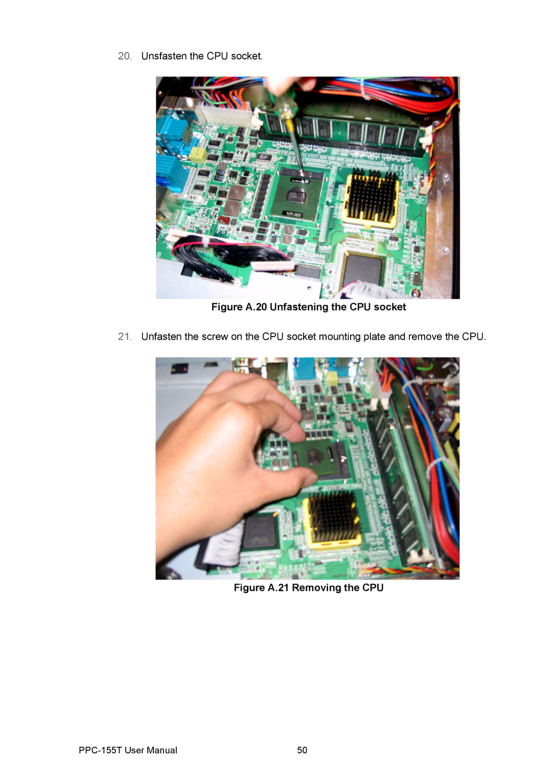 Advantech PPC-155T user manual Figure A.20 Unfastening the CPU socket 