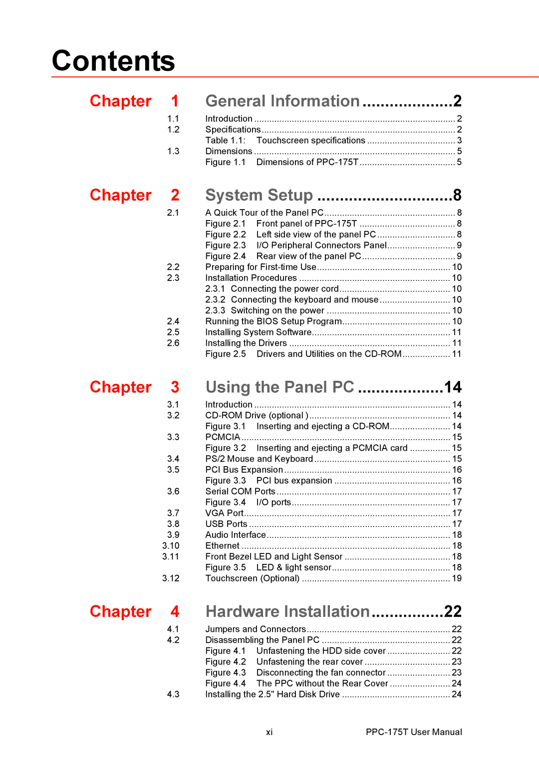 Advantech PPC-175T user manual Contents 