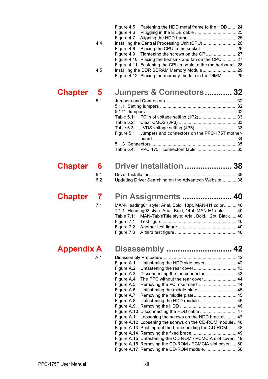 Advantech PPC-175T user manual Appendix a, Jumpers & Connectors 