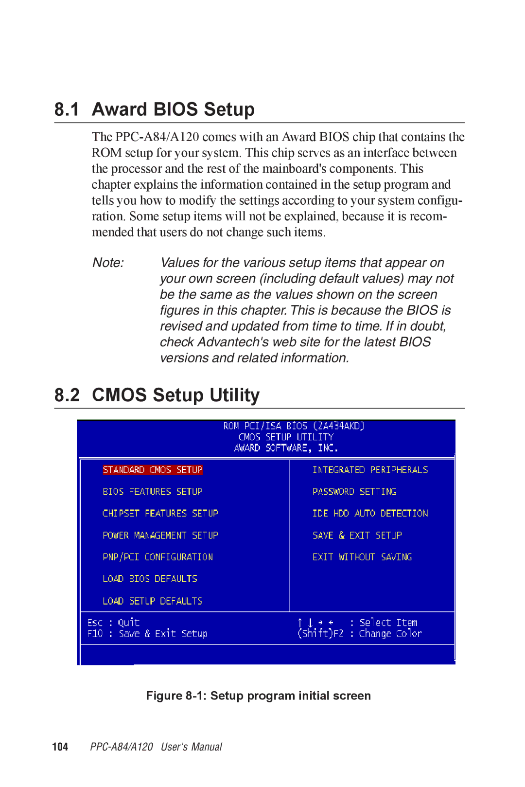 Advantech PPC-A84/A120-X5X user manual Cmos Setup Utility, Figures in this chapter. This is because the Bios is 