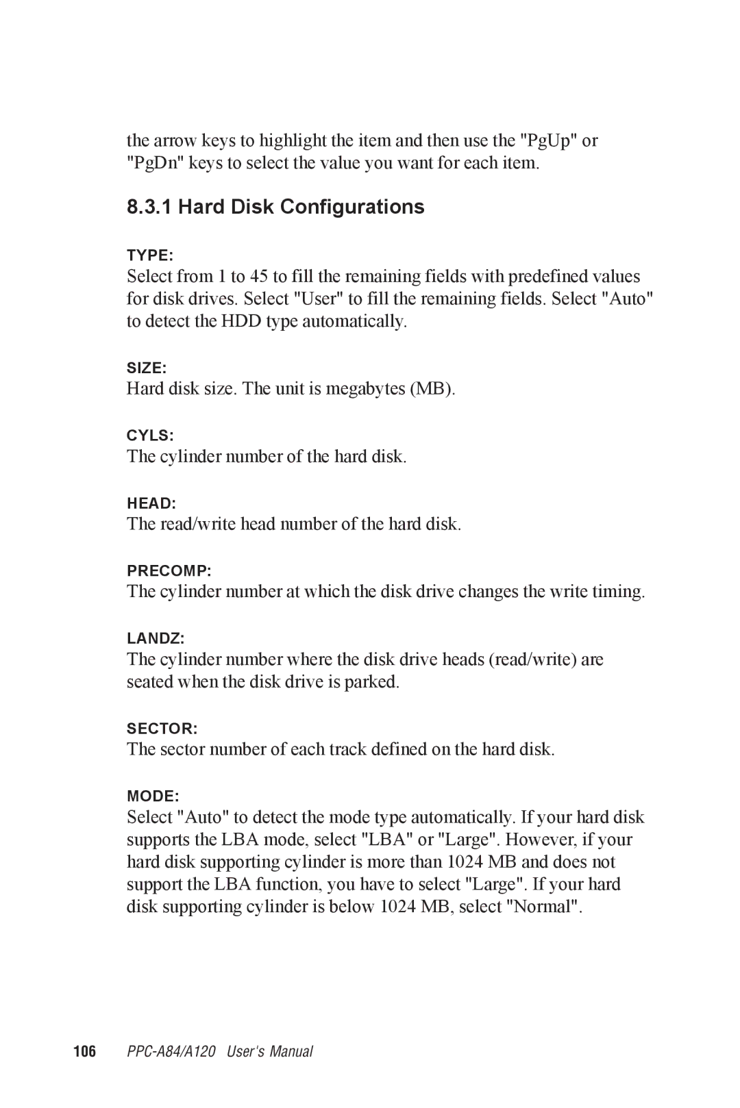 Advantech PPC-A84/A120-X5X user manual Hard Disk Configurations 