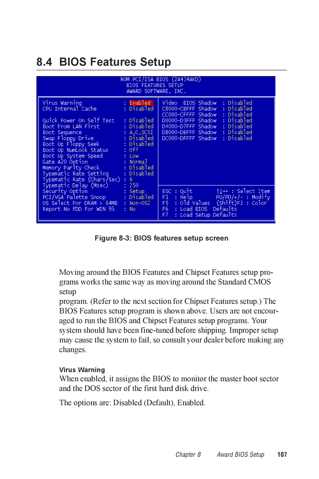 Advantech PPC-A84/A120-X5X user manual Bios Features Setup, Bios features setup screen 