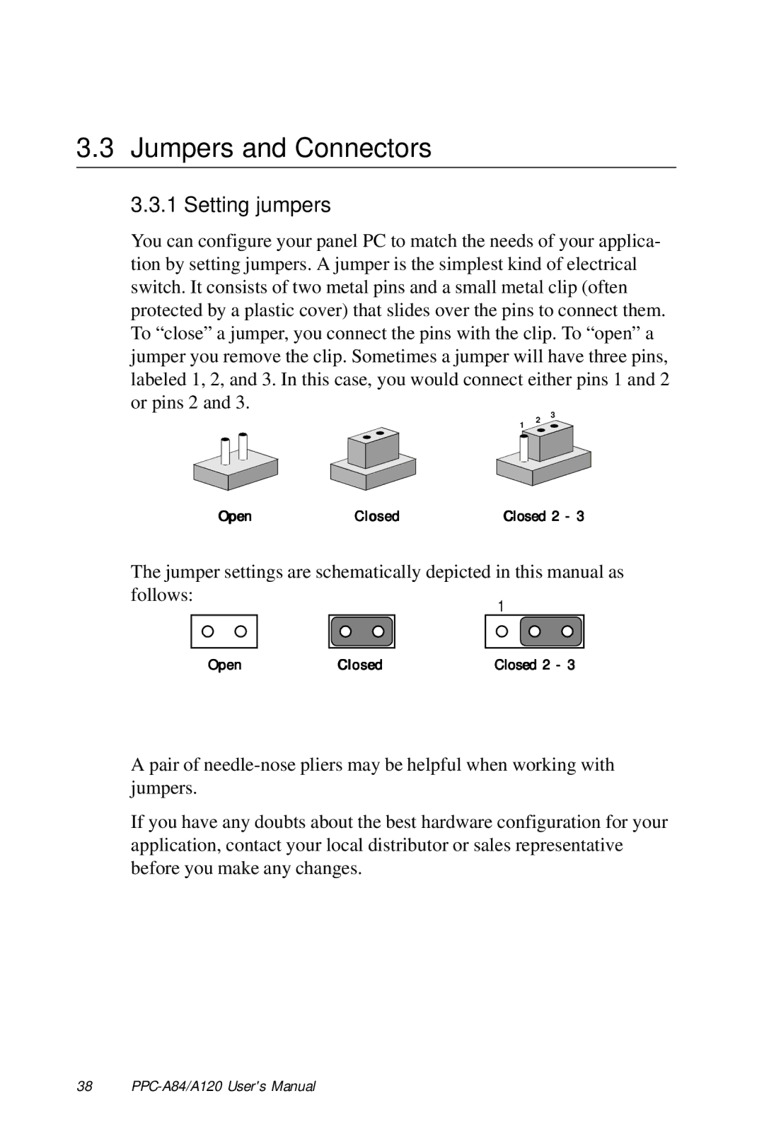 Advantech PPC-A84/A120-X5X user manual Jumpers and Connectors, Setting jumpers 