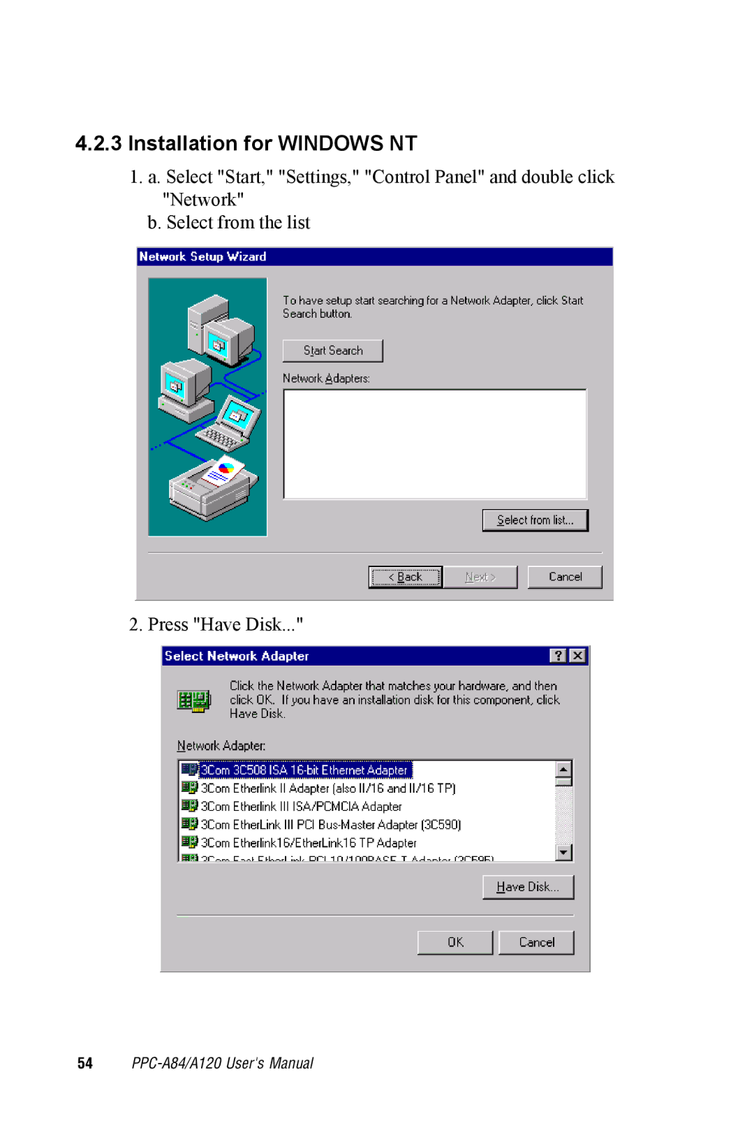 Advantech PPC-A84/A120-X5X user manual Installation for Windows NT 