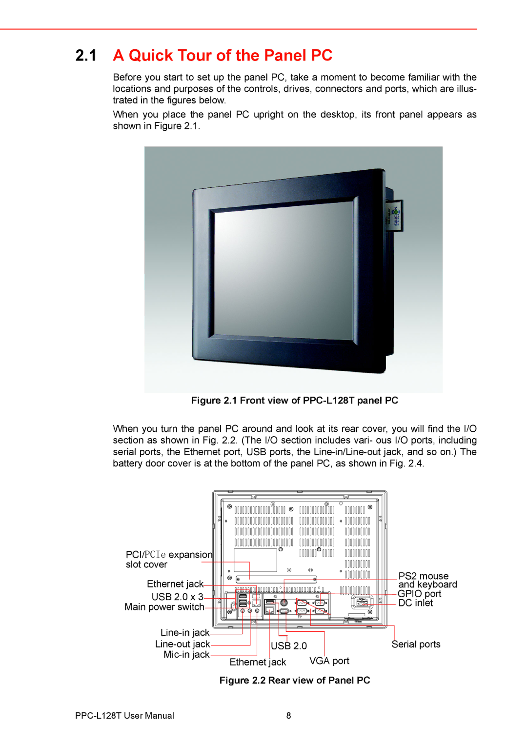 Advantech user manual Quick Tour of the Panel PC, Front view of PPC-L128T panel PC 