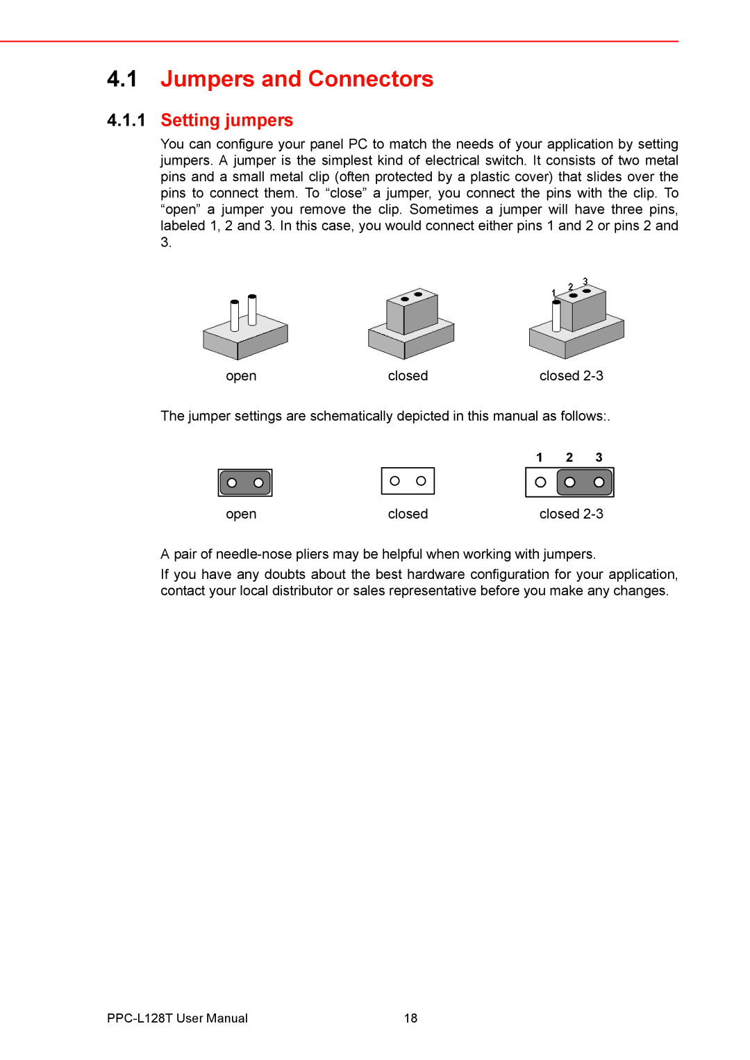 Advantech PPC-L128T user manual Jumpers and Connectors, Setting jumpers 