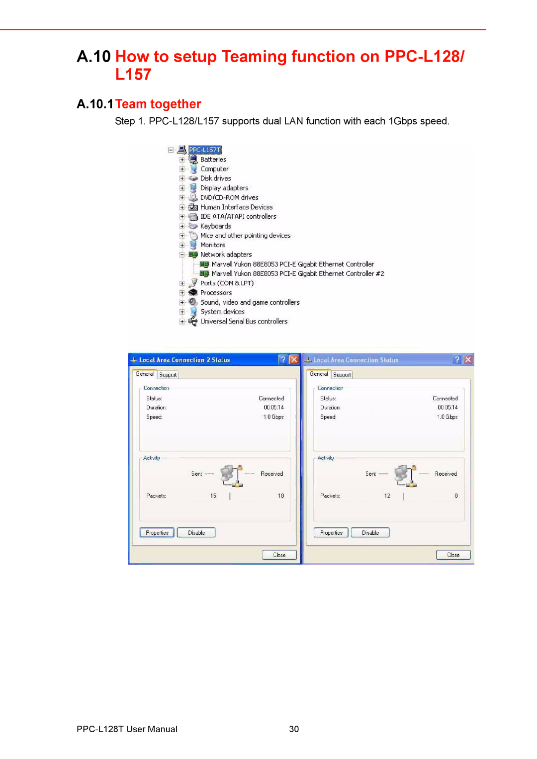 Advantech PPC-L128T user manual How to setup Teaming function on PPC-L128/ L157, 10.1Team together 