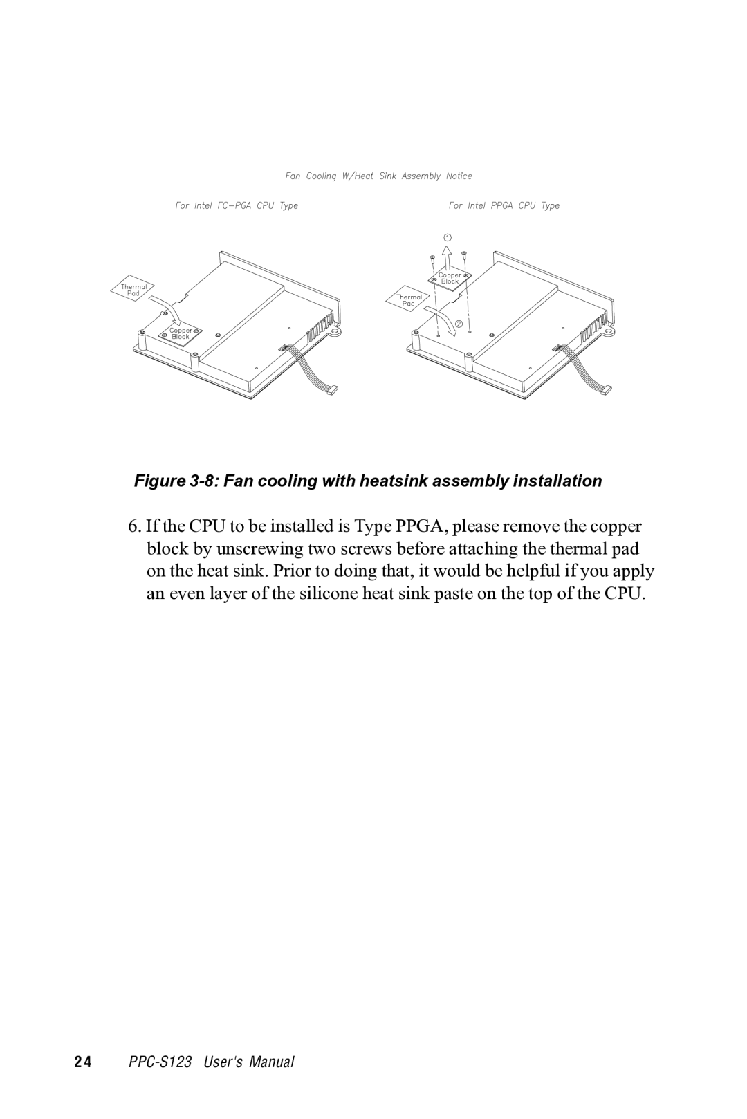 Advantech PPC-S123 manual Fan cooling with heatsink assembly installation 